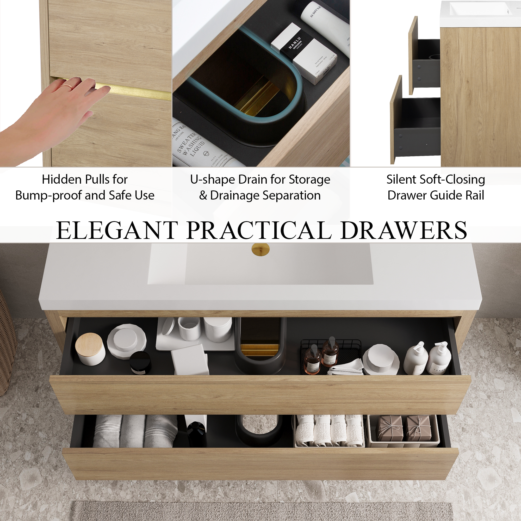 48-inch Floating Bathroom Vanity with Sink Wall-Mounted Bathroom Cabinet