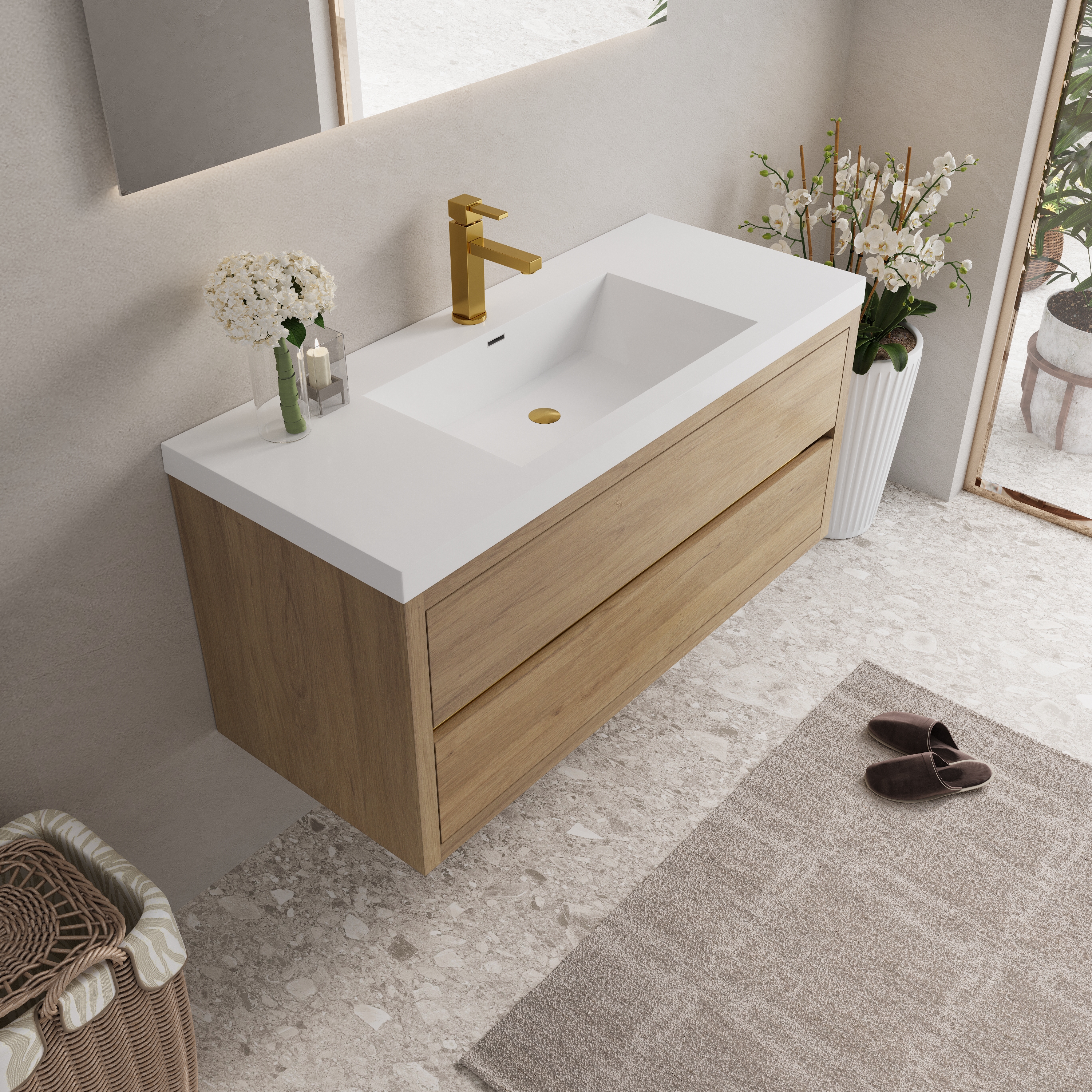 48-inch Floating Bathroom Vanity with Sink Wall-Mounted Bathroom Cabinet