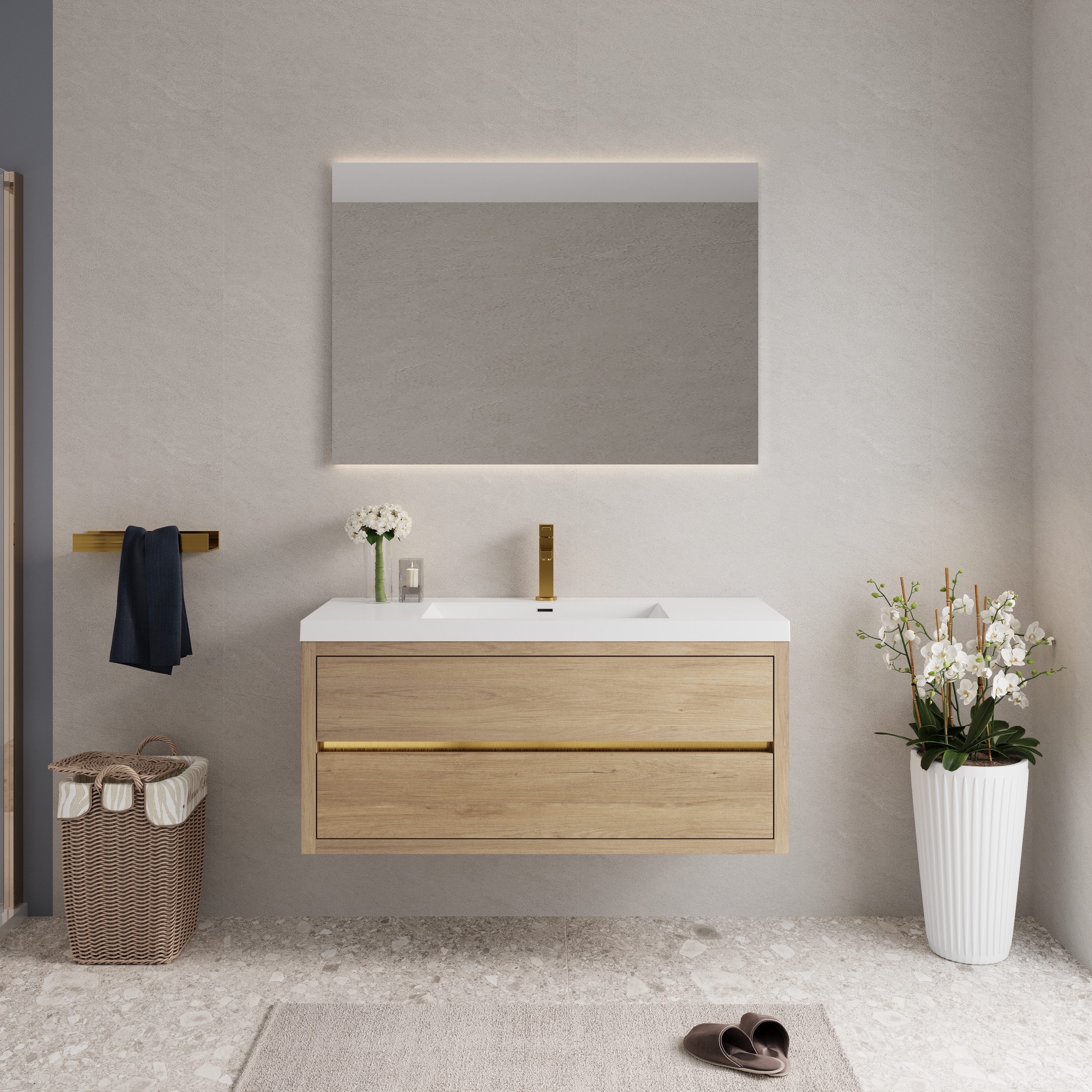 48-inch Floating Bathroom Vanity with Sink Wall-Mounted Bathroom Cabinet