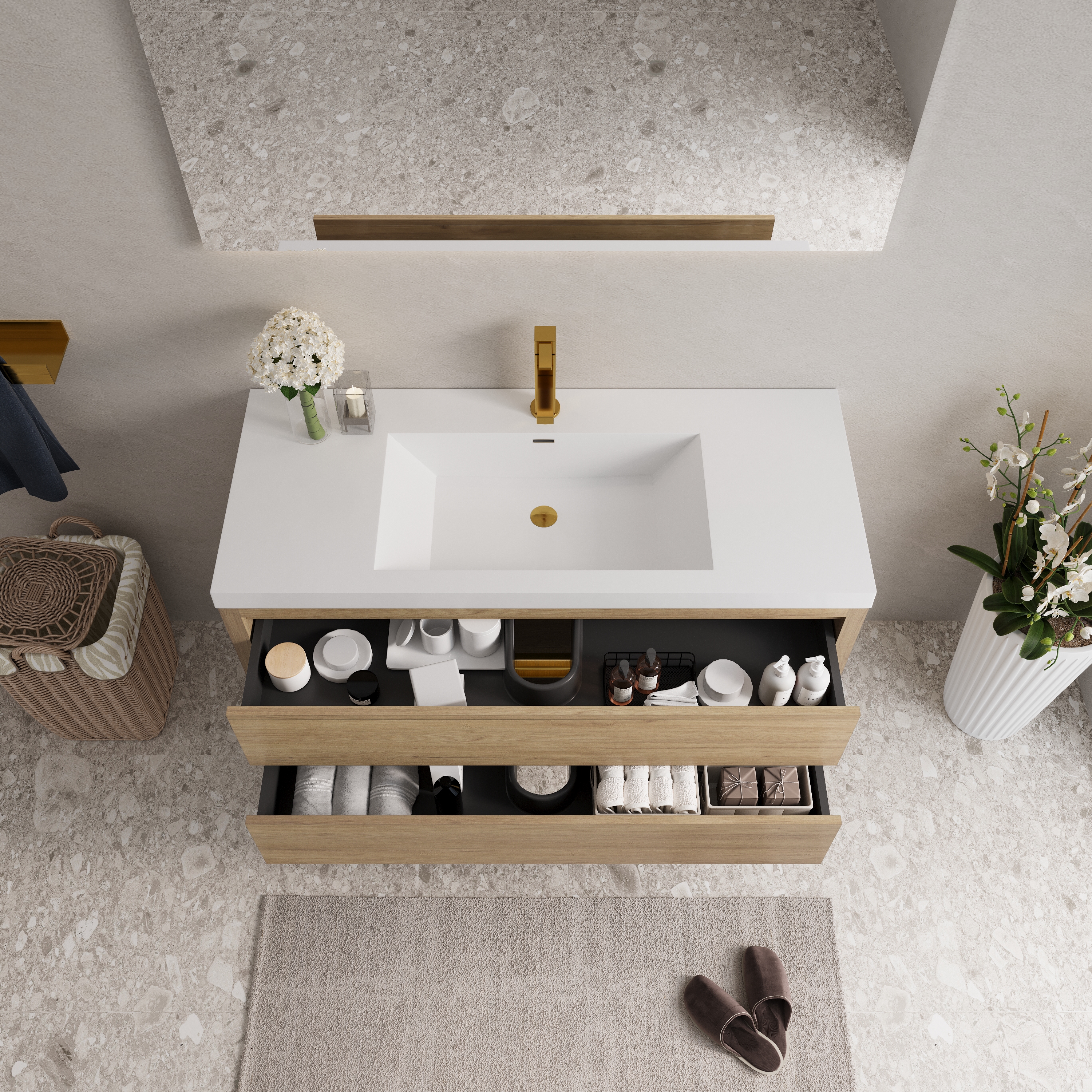 48-inch Floating Bathroom Vanity with Sink Wall-Mounted Bathroom Cabinet