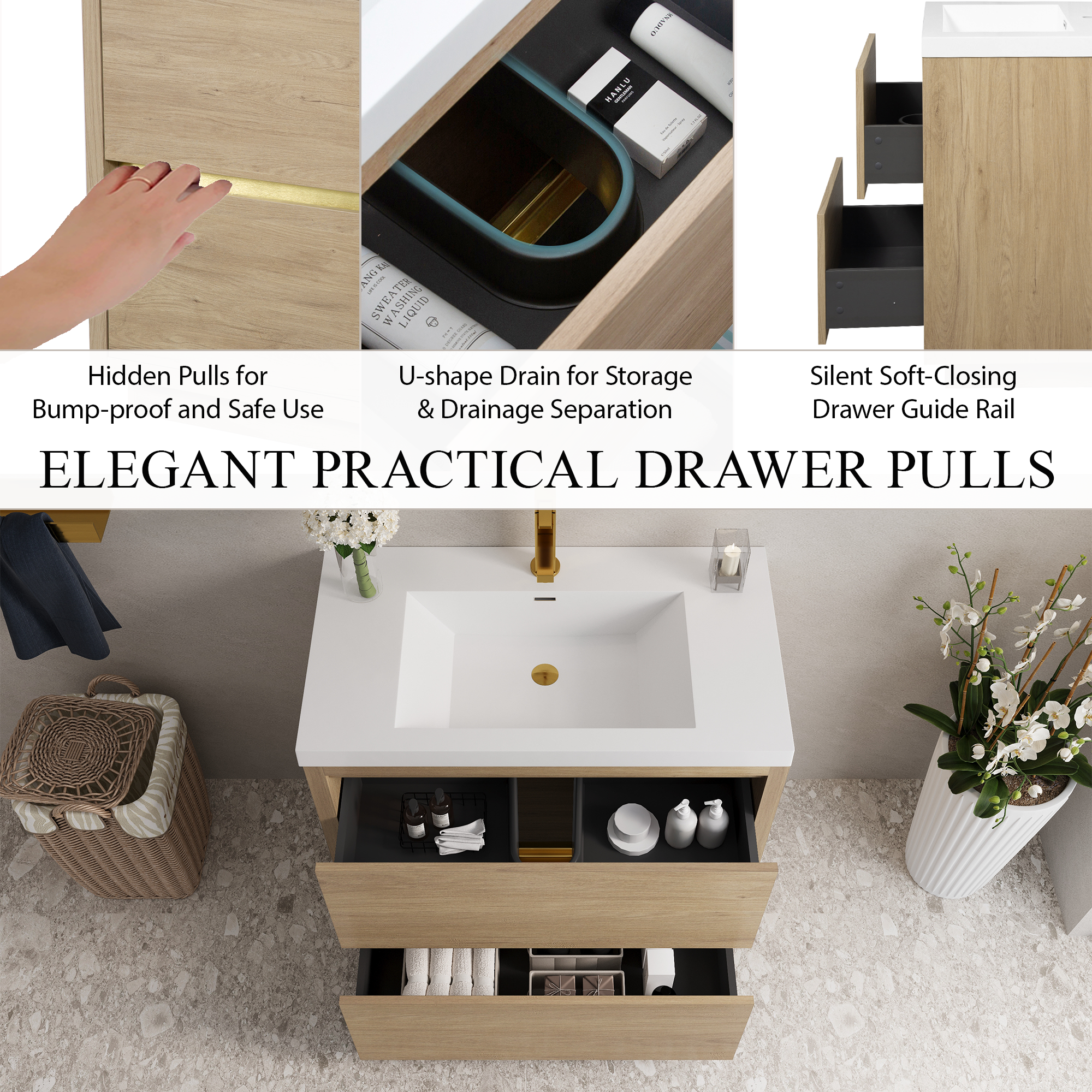 36-inch Freestanding Bathroom Vanity with Stone Resin Sink and 2 Drawers