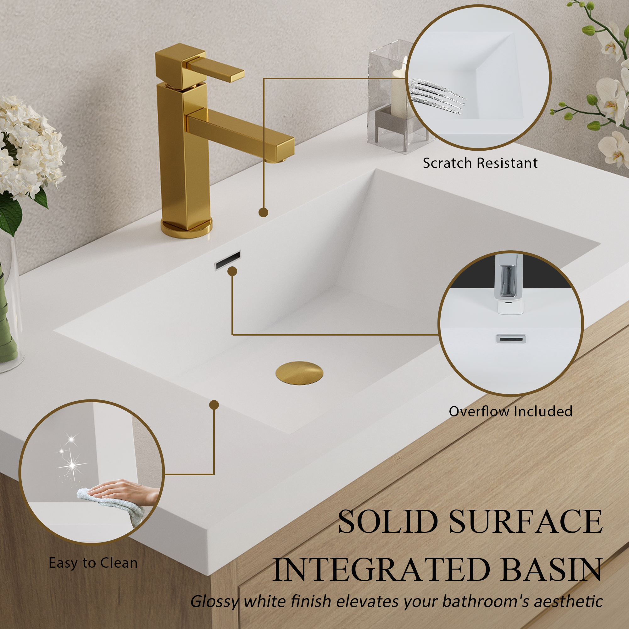 36-inch Freestanding Bathroom Vanity with Stone Resin Sink and 2 Drawers