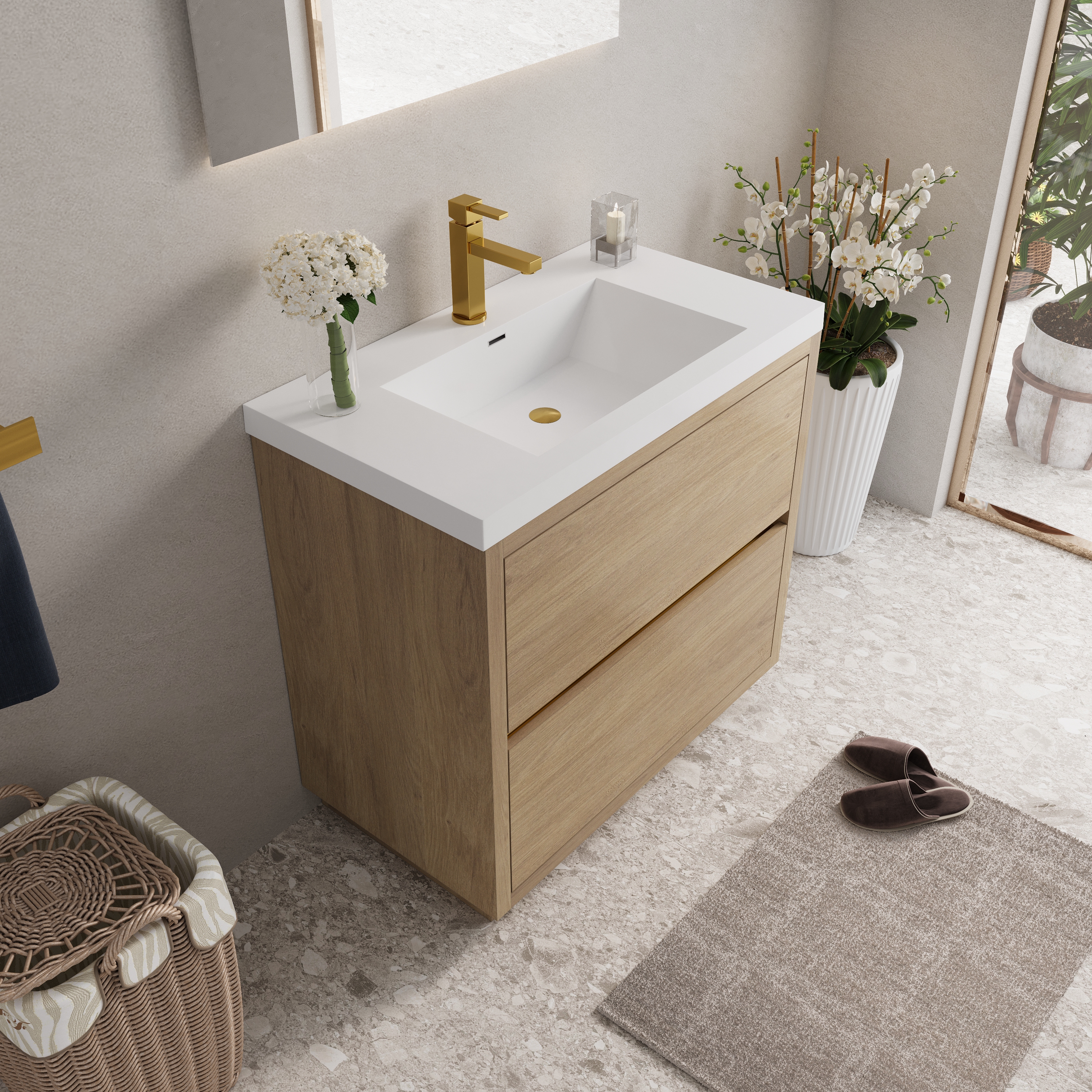 36-inch Freestanding Bathroom Vanity with Stone Resin Sink and 2 Drawers
