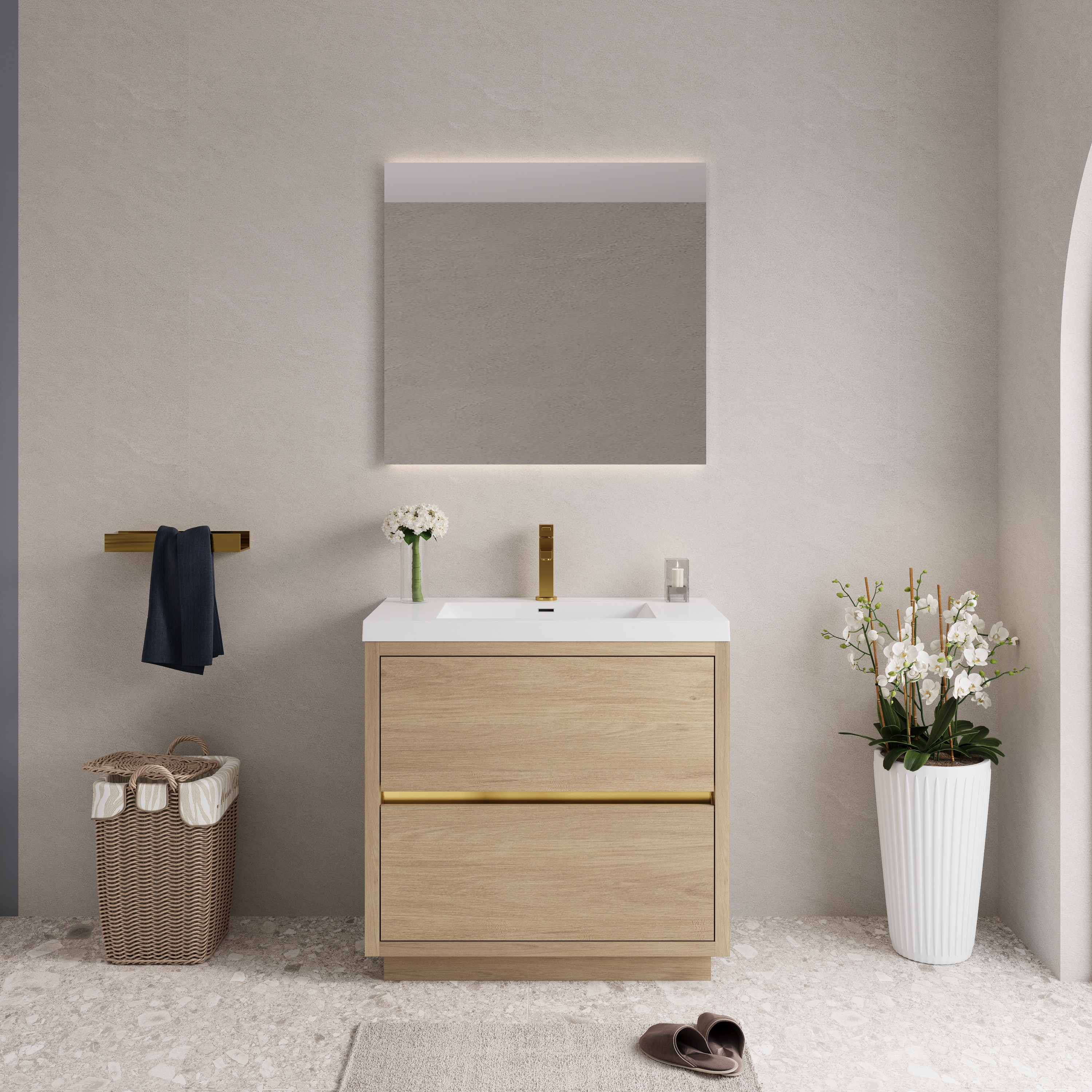 36-inch Freestanding Bathroom Vanity with Stone Resin Sink and 2 Drawers