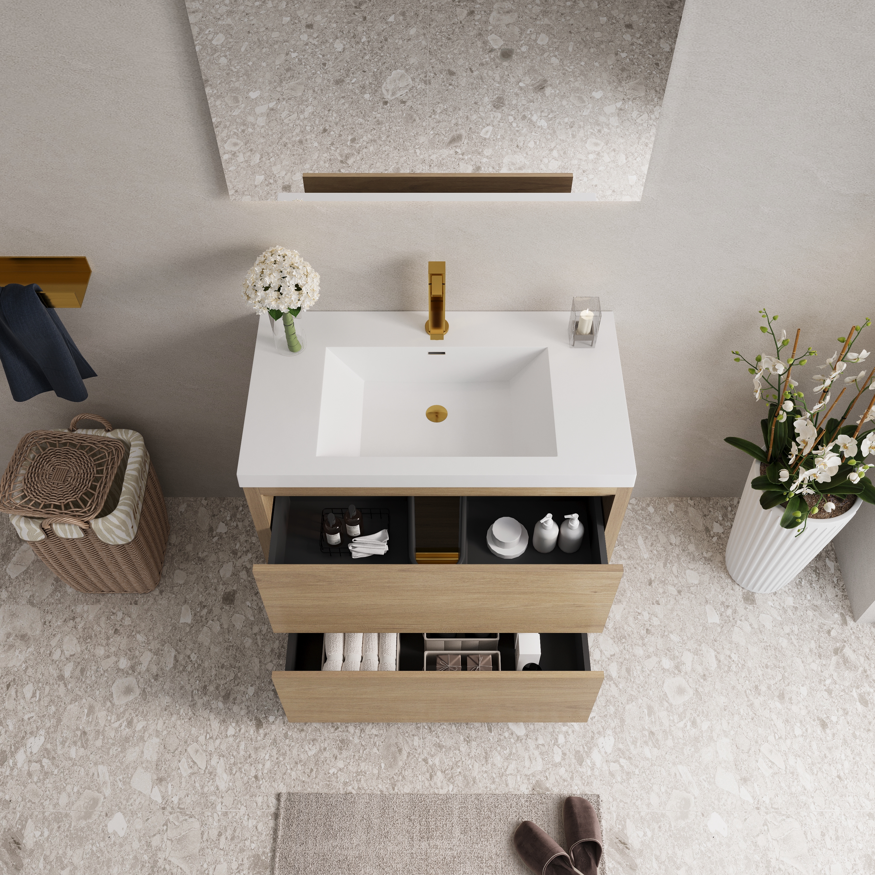 36-inch Freestanding Bathroom Vanity with Stone Resin Sink and 2 Drawers