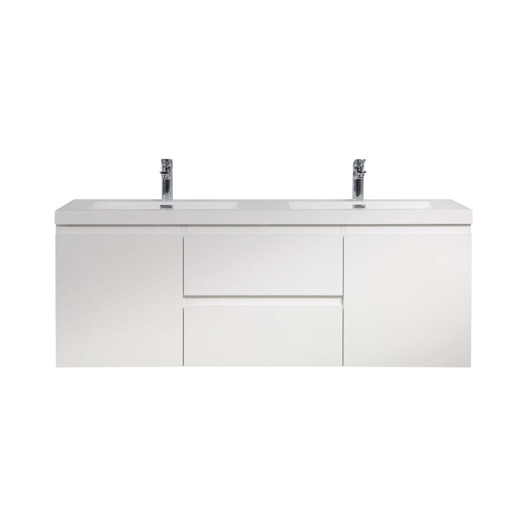 60-inch Wall-Mounted Bathroom Vanity with Resin Sink and Soft-Close Drawers