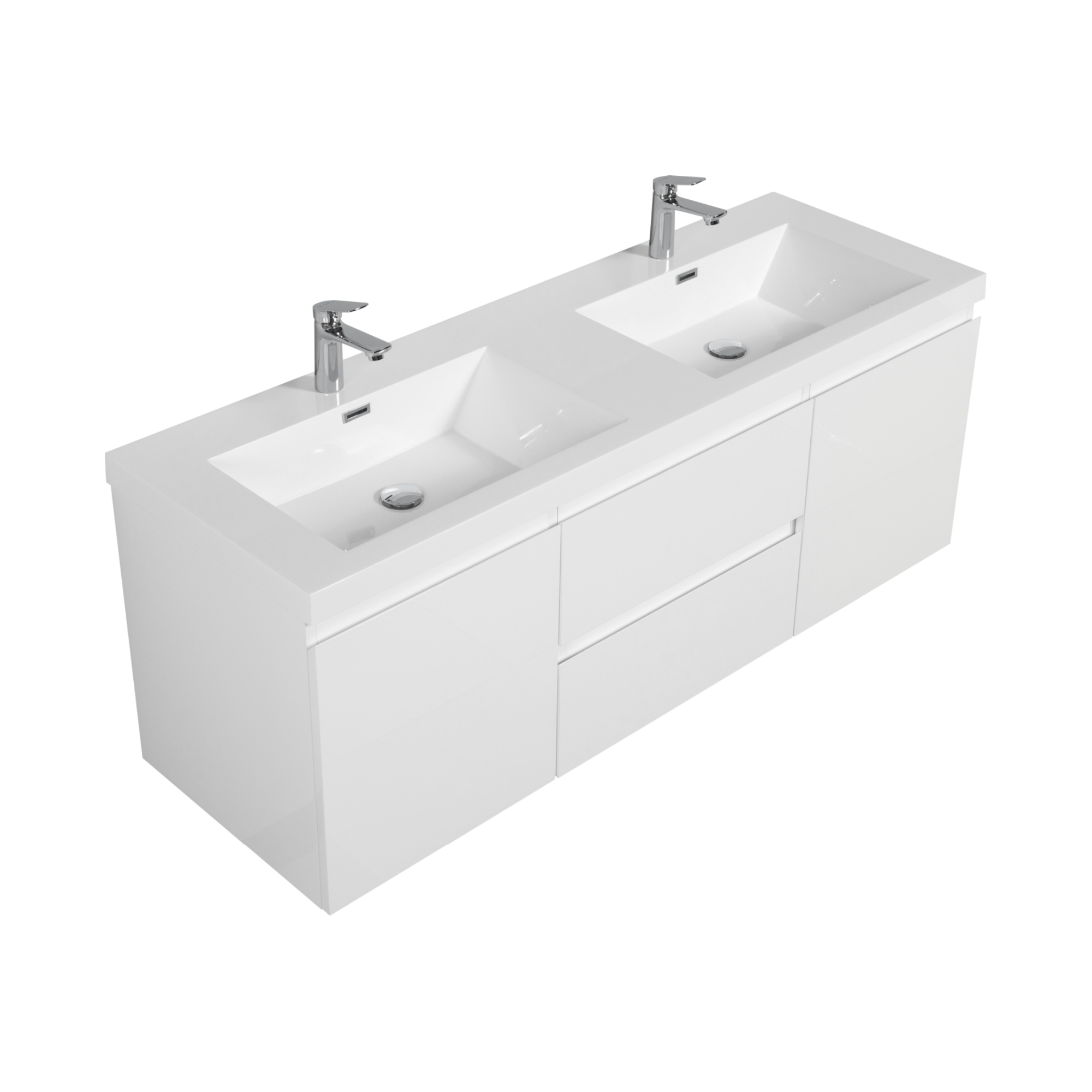 60-inch Wall-Mounted Bathroom Vanity with Resin Sink and Soft-Close Drawers