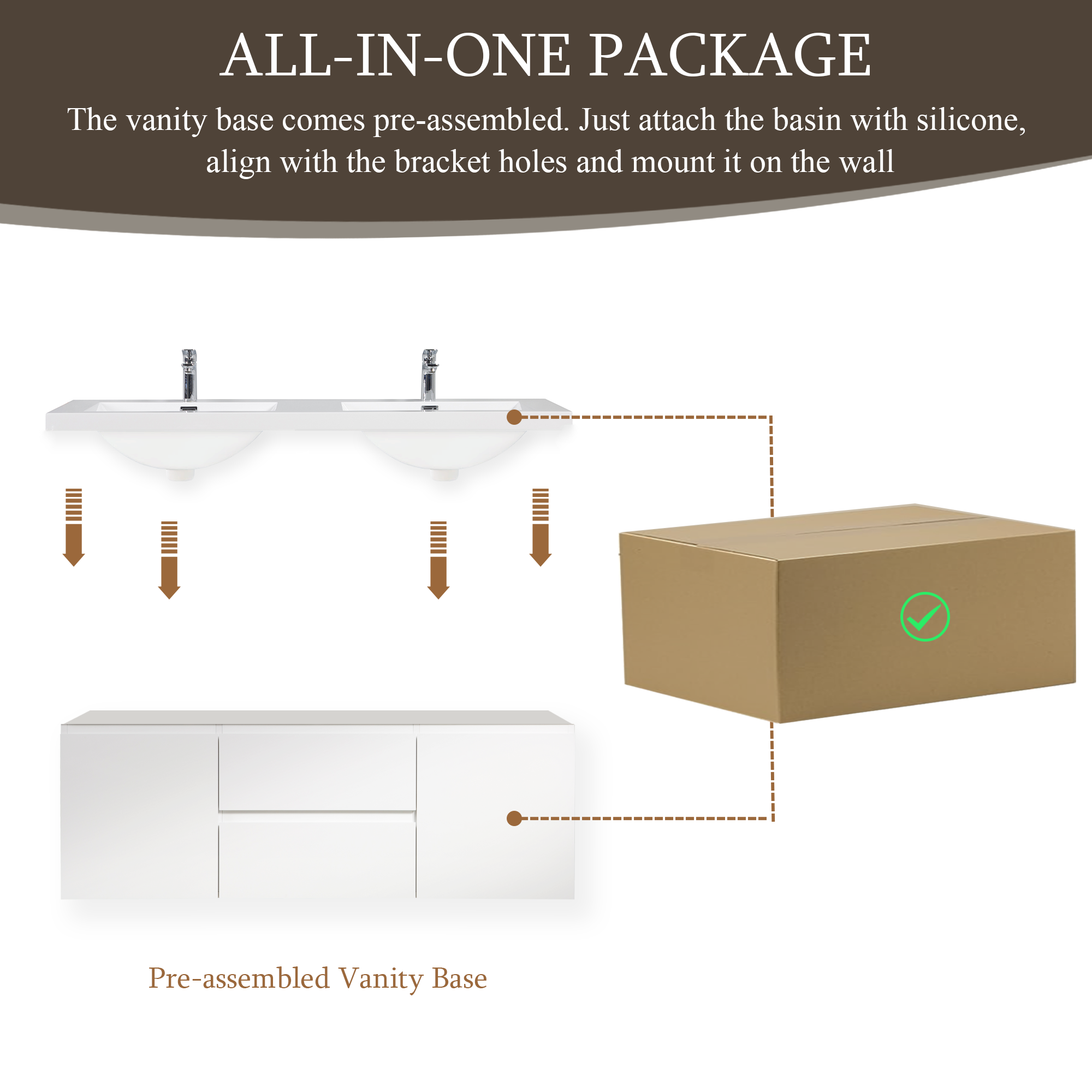 60-inch Wall-Mounted Bathroom Vanity with Resin Sink and Soft-Close Drawers