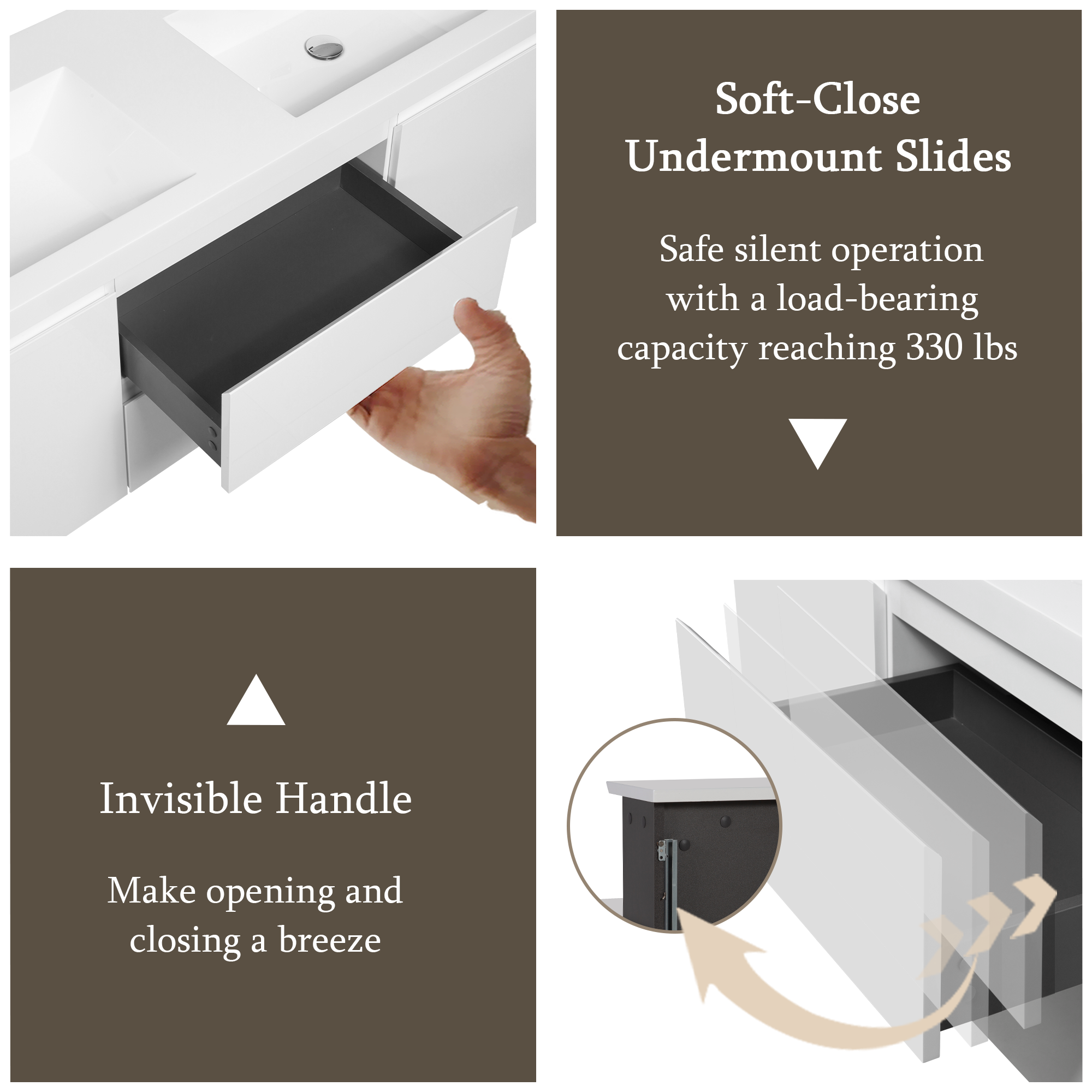 60-inch Wall-Mounted Bathroom Vanity with Resin Sink and Soft-Close Drawers