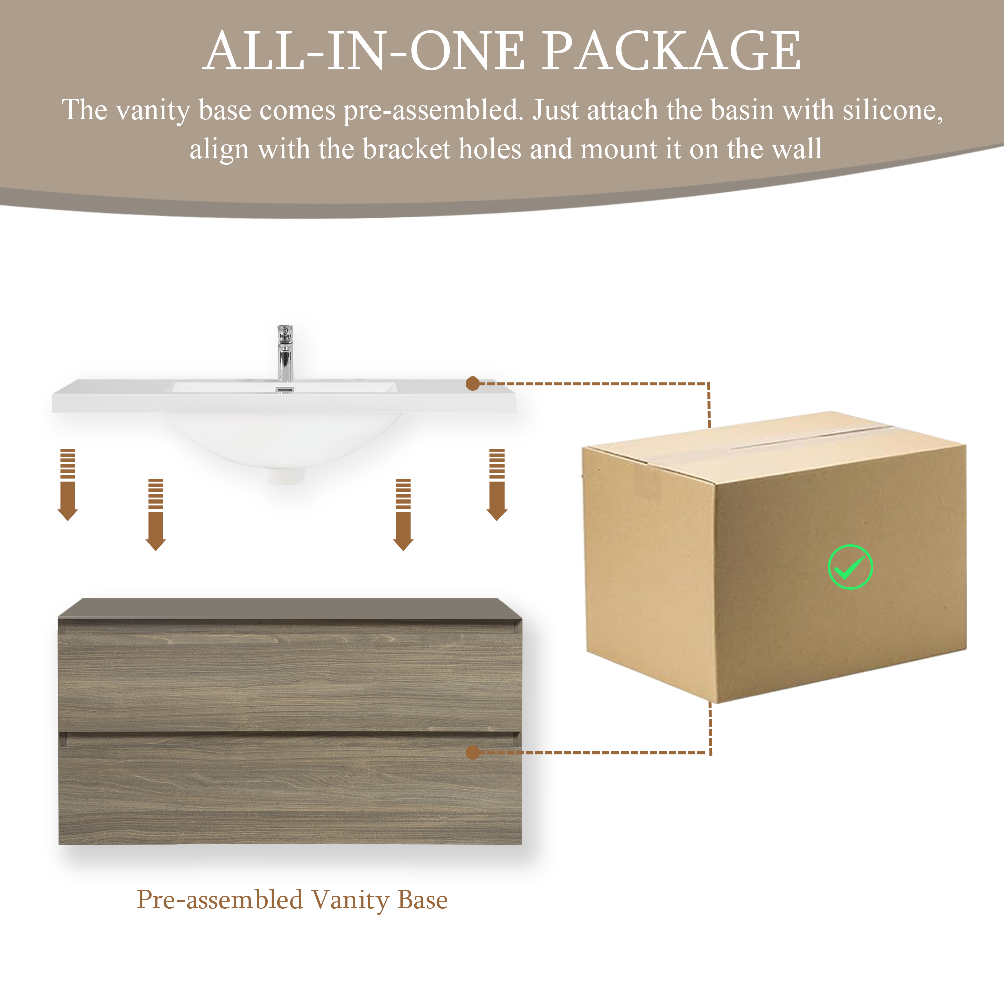 42-inch Wall-Mounted Bathroom Vanity with Sink and Storage Cabinet