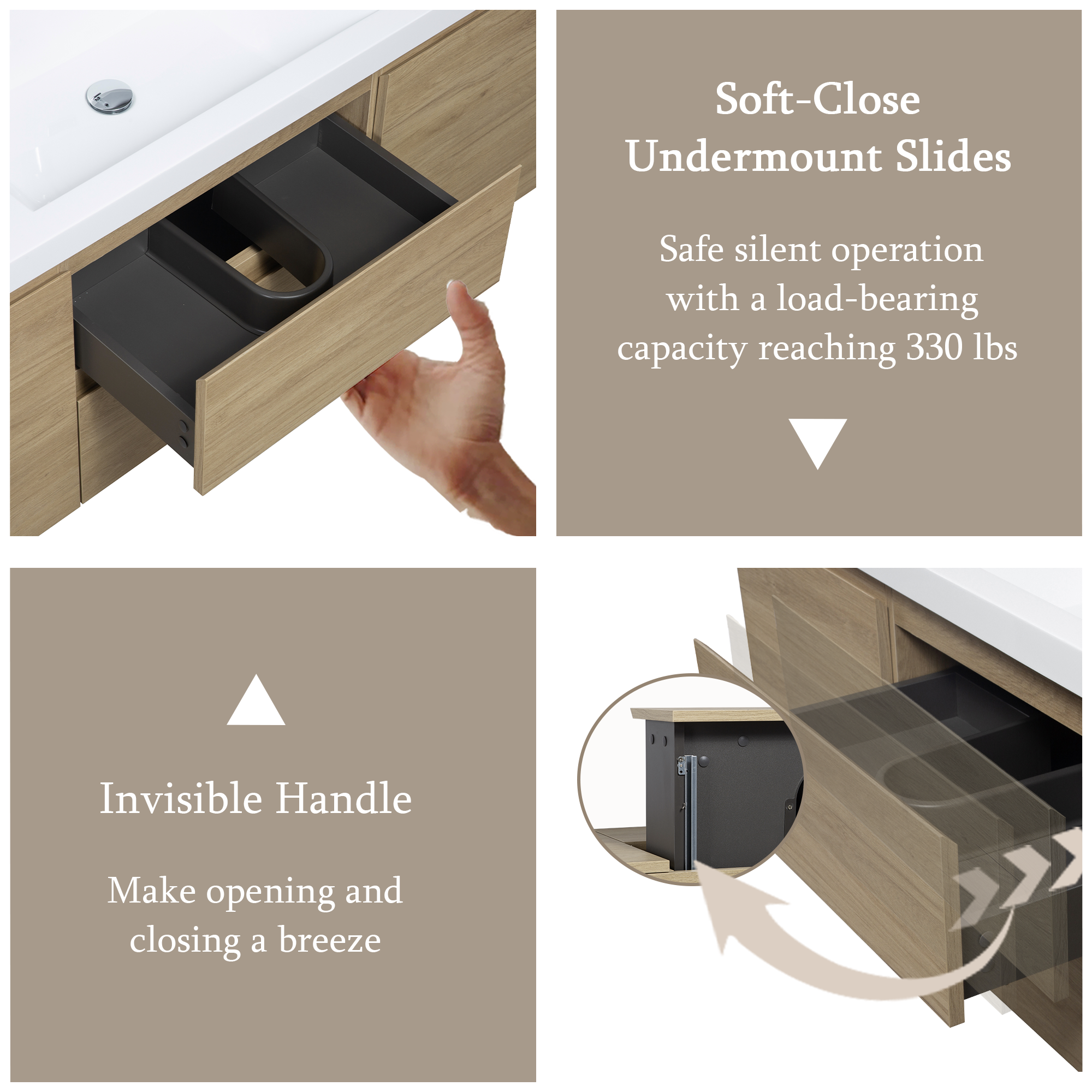 60-inch Wall-Mounted Bathroom Vanity with Resin Sink and Soft-Close Drawers
