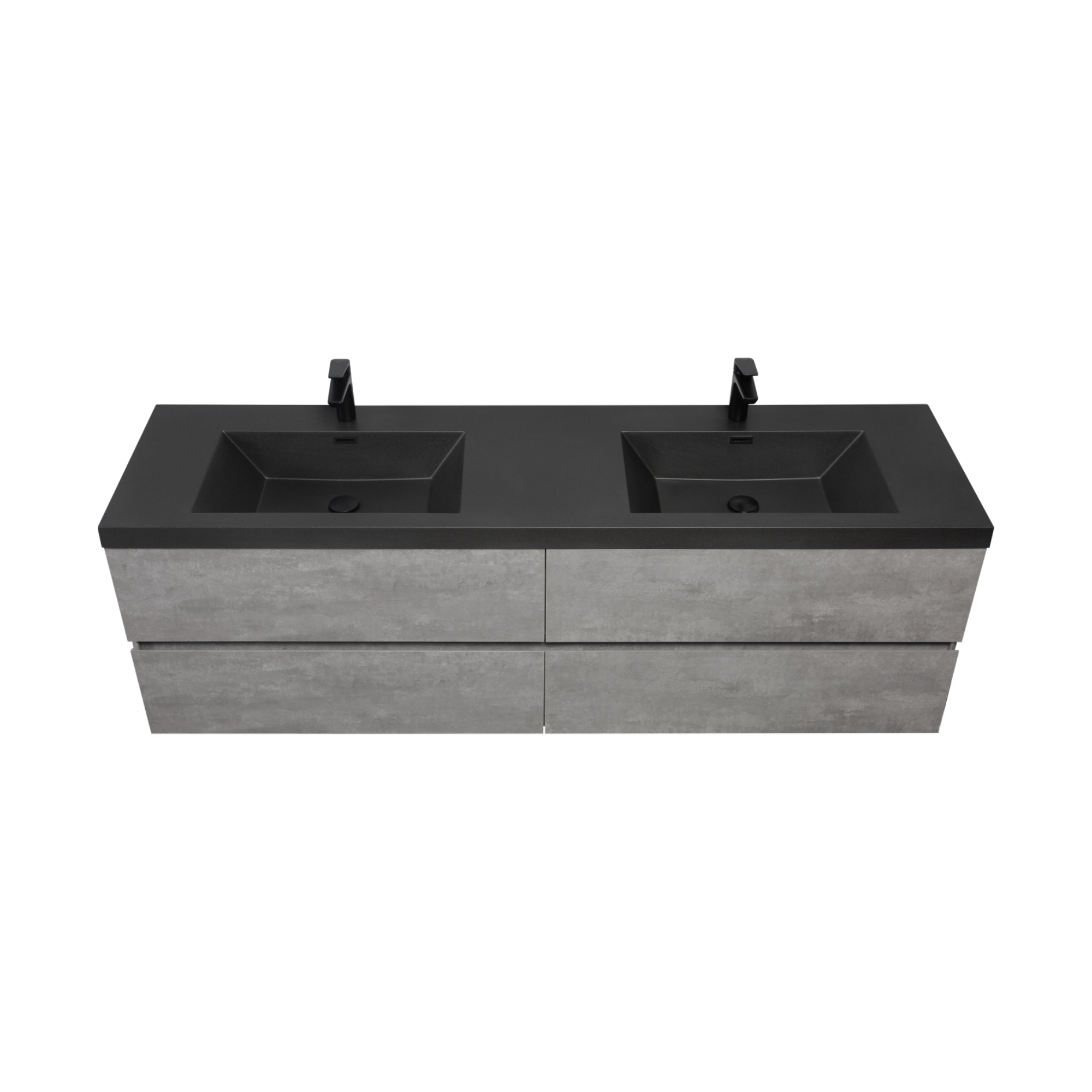 72-inch Wall-Mounted Bathroom Vanity with Double Black Quartz Basins