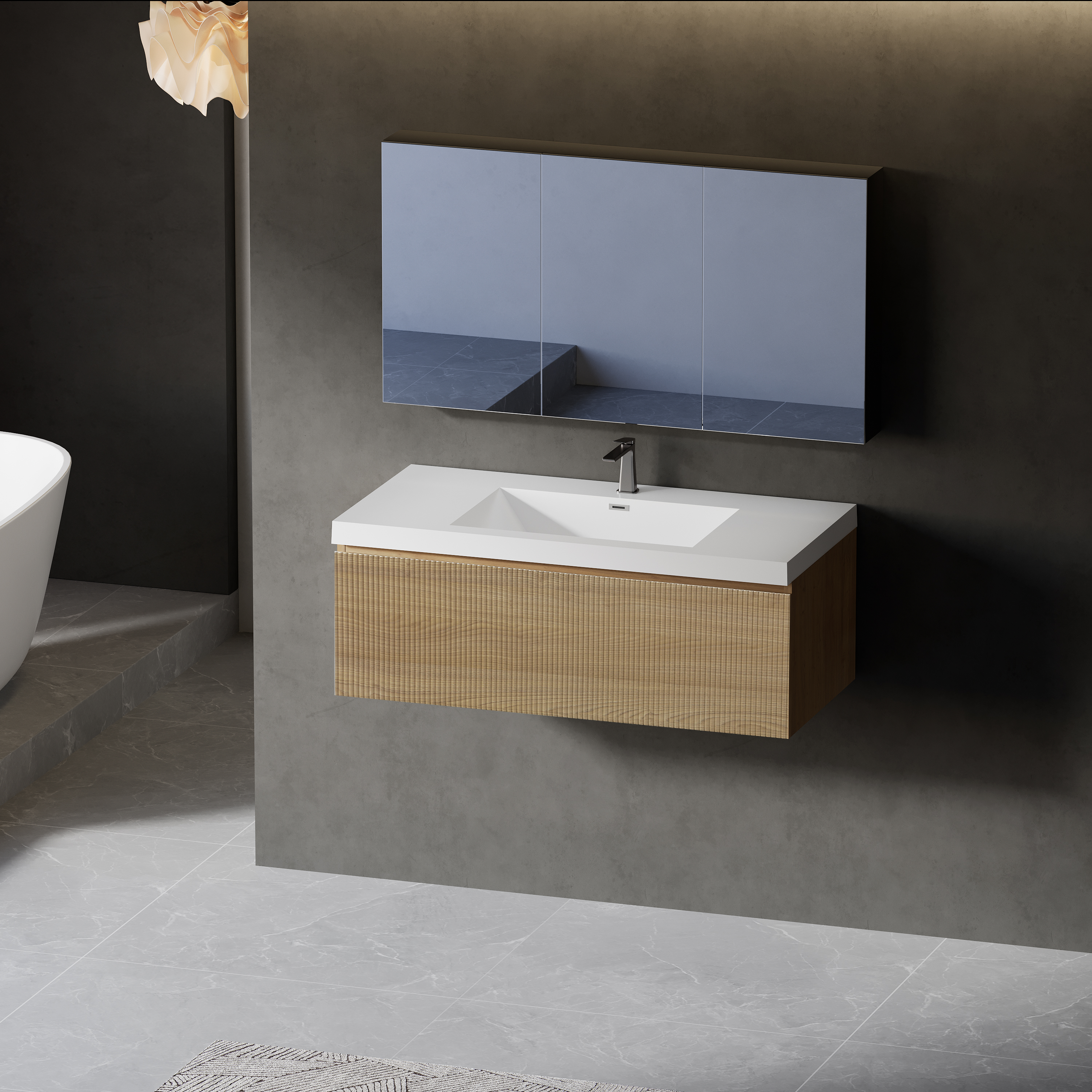 42-inch Wall-Mounted Bathroom Vanity with Wave Texture and Single Sink
