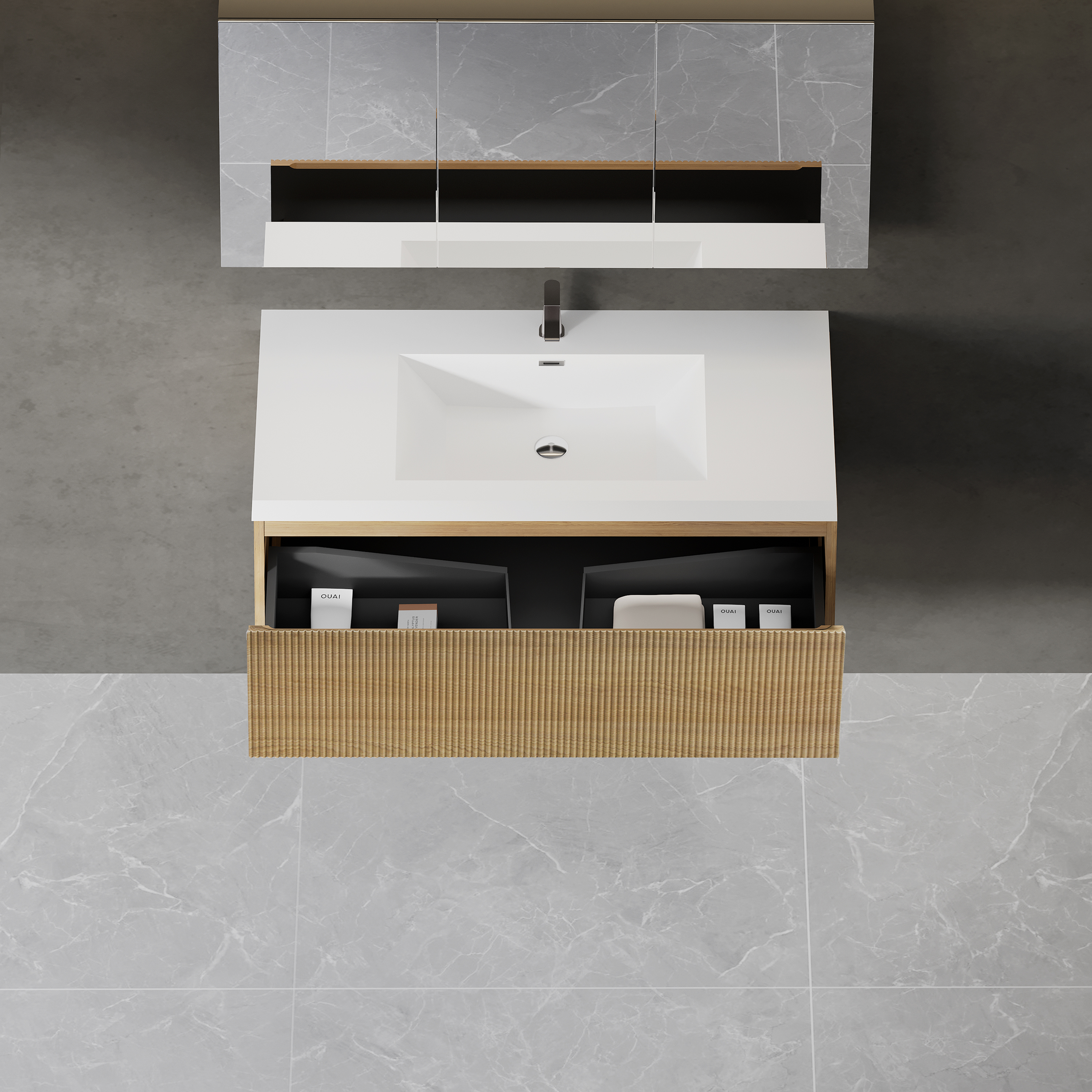 42-inch Wall-Mounted Bathroom Vanity with Wave Texture and Single Sink