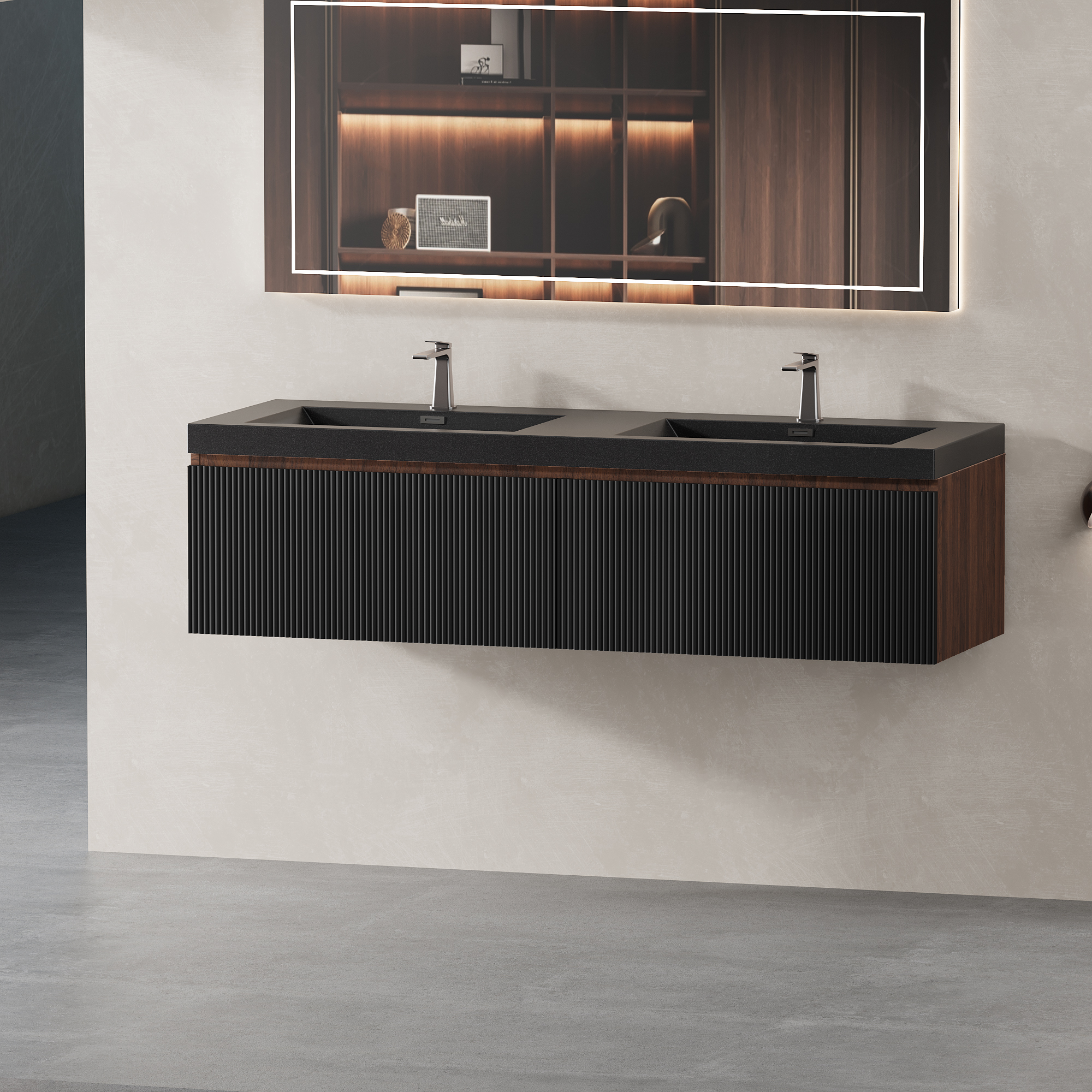 60-inch Wall-Mounted Bathroom Vanity with Dual Quartz Basins