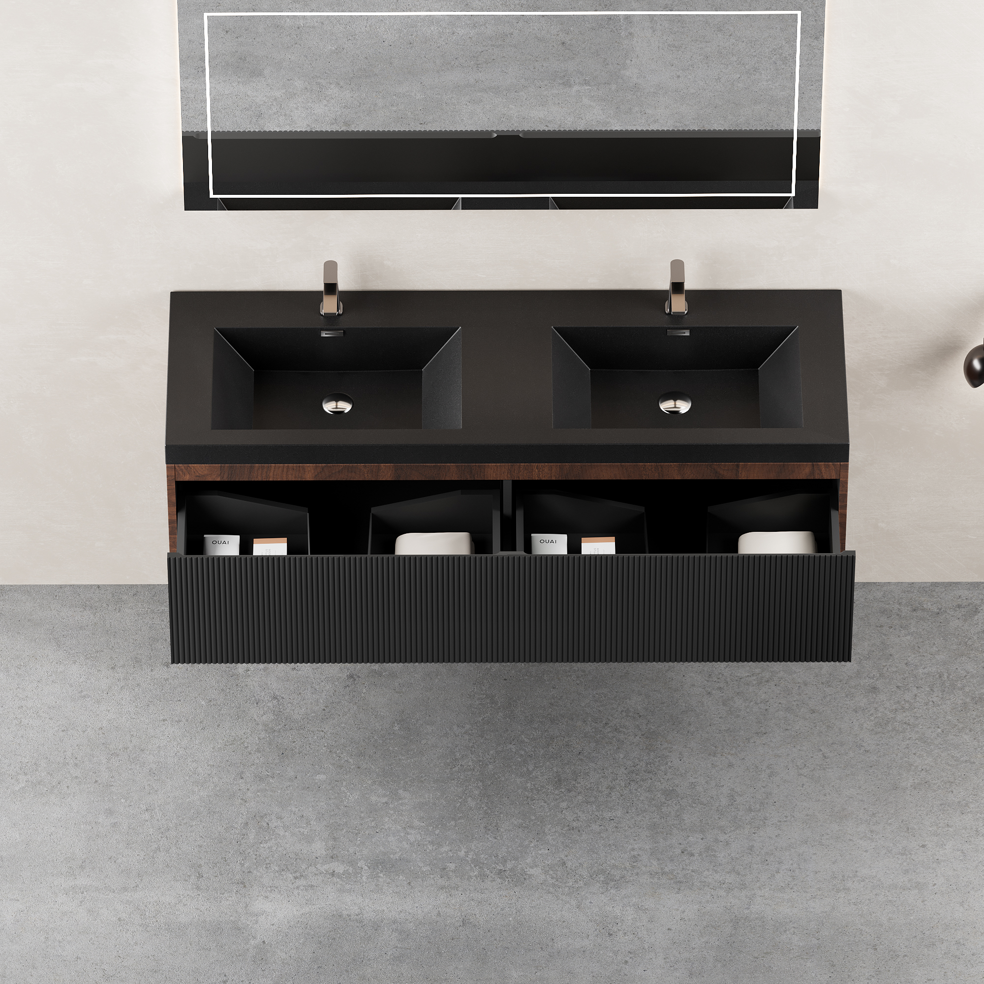 60-inch Wall-Mounted Bathroom Vanity with Dual Quartz Basins