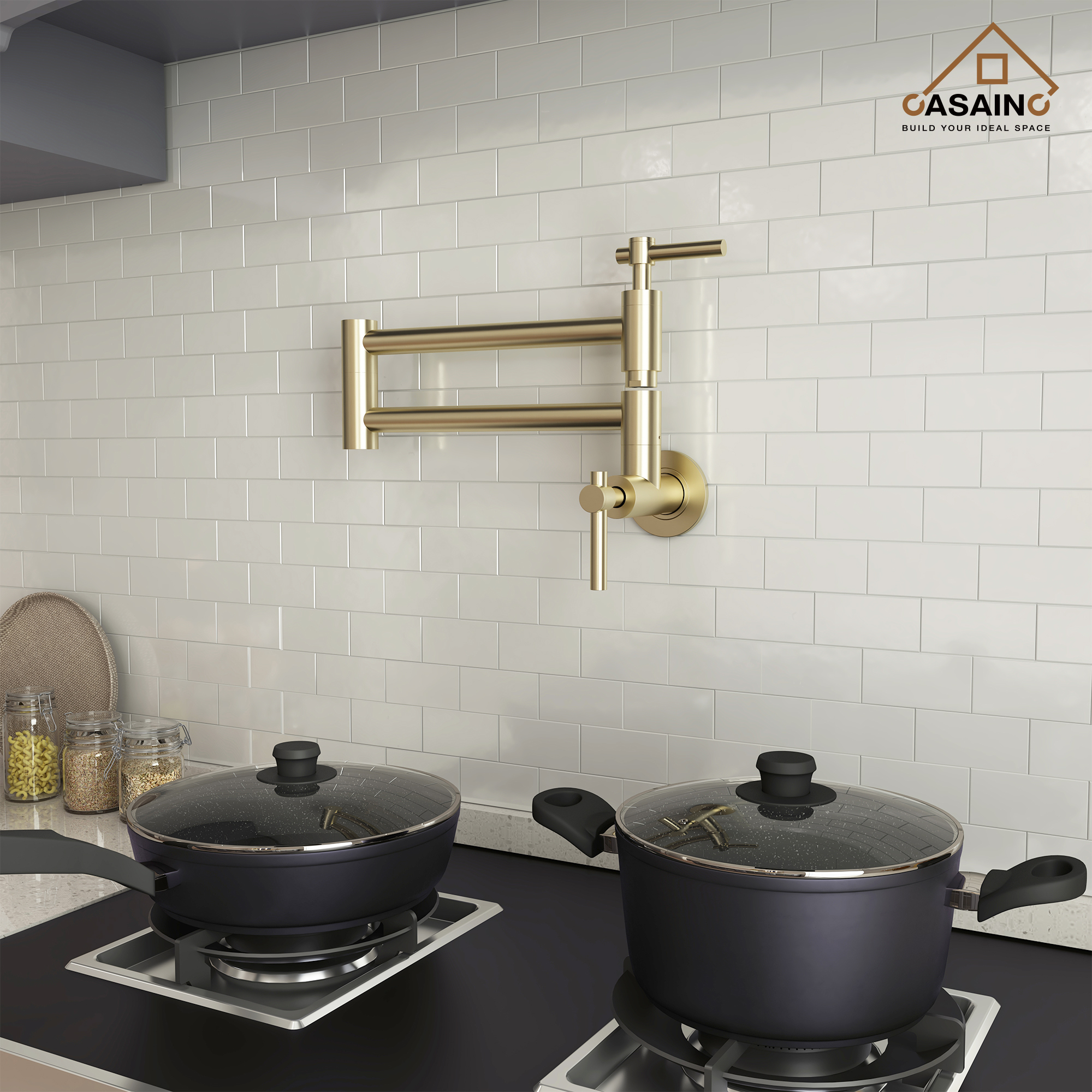 Stainless Steel Folding 2-Handle Switch Head Wall Mounted Pot Filler Kitchen Faucet