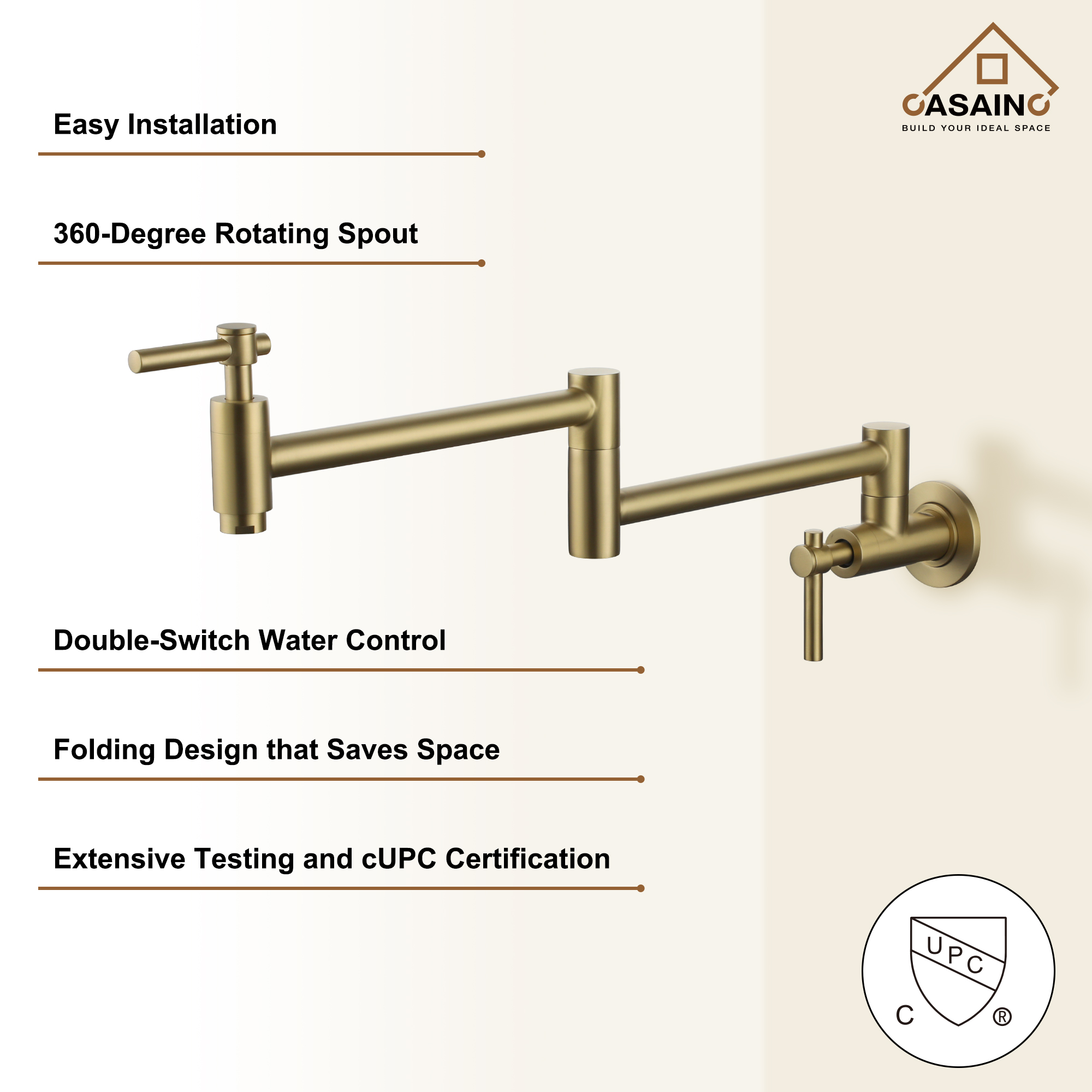 Stainless Steel Folding 2-Handle Switch Head Wall Mounted Pot Filler Kitchen Faucet