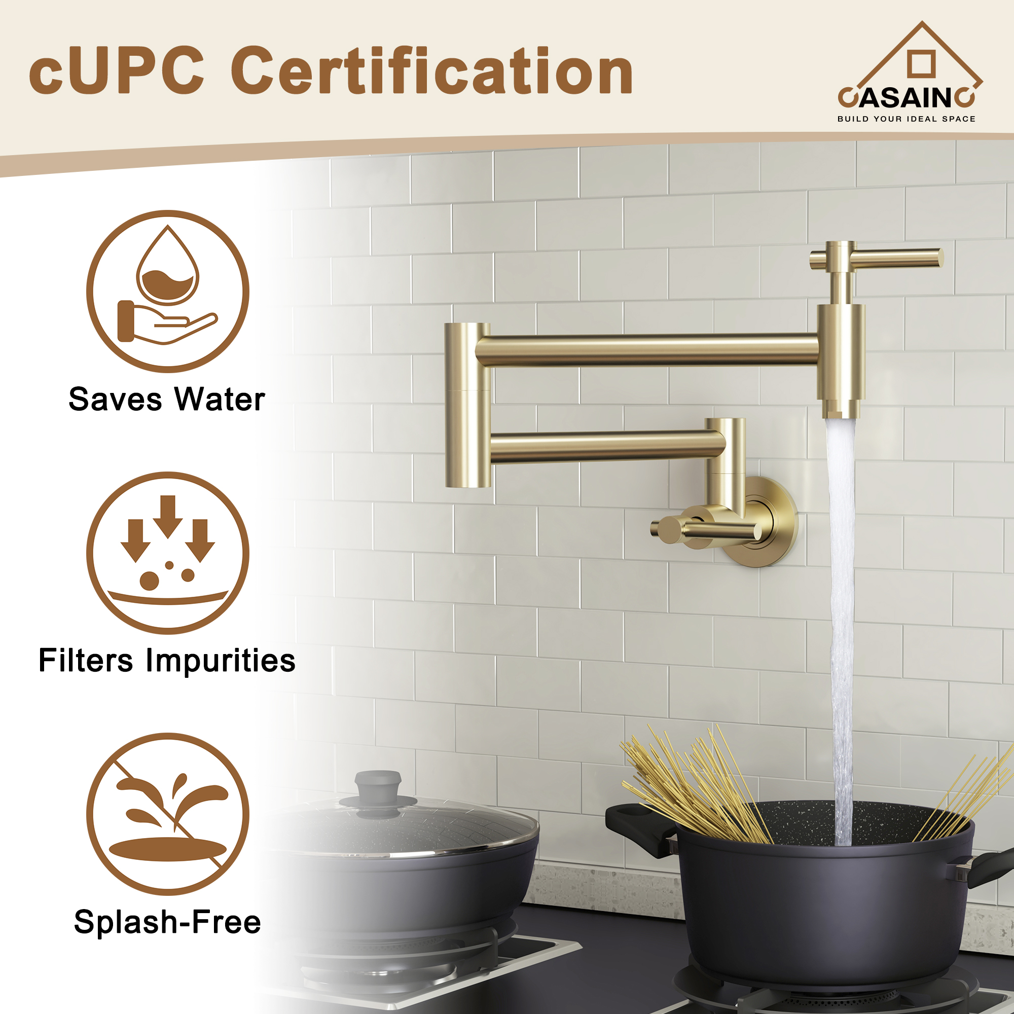 Stainless Steel Folding 2-Handle Switch Head Wall Mounted Pot Filler Kitchen Faucet