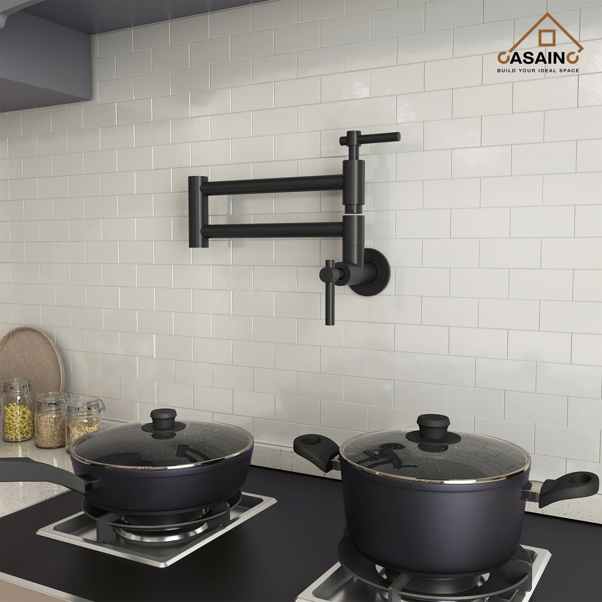 Stainless Steel Folding 2-Handle Switch Head Wall Mounted Pot Filler Kitchen Faucet