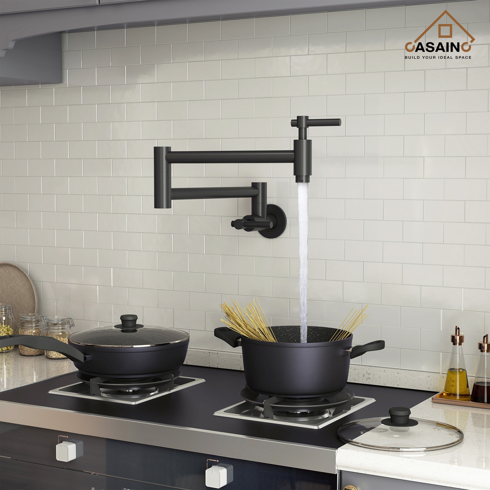 Stainless Steel Folding 2-Handle Switch Head Wall Mounted Pot Filler Kitchen Faucet