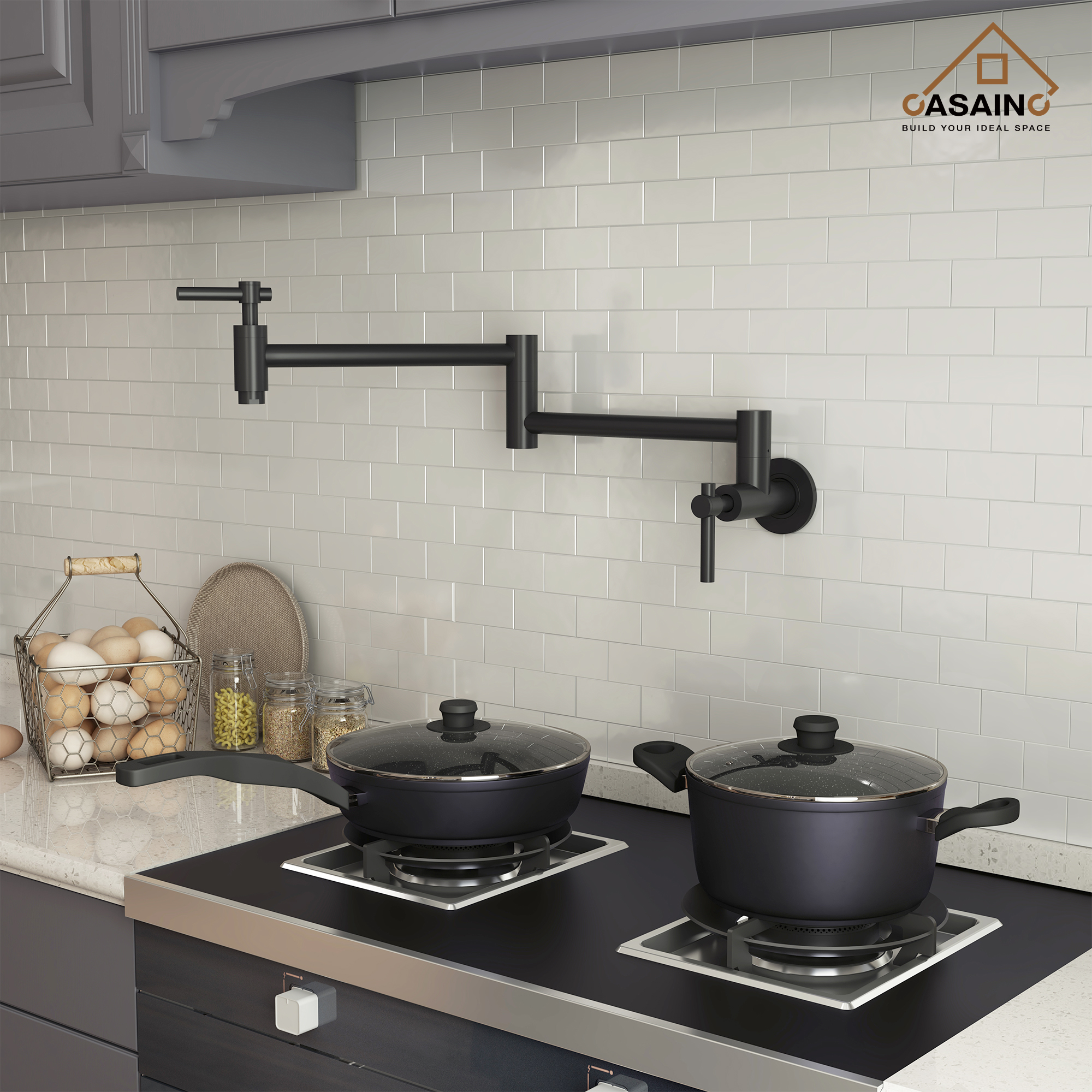 Stainless Steel Folding 2-Handle Switch Head Wall Mounted Pot Filler Kitchen Faucet
