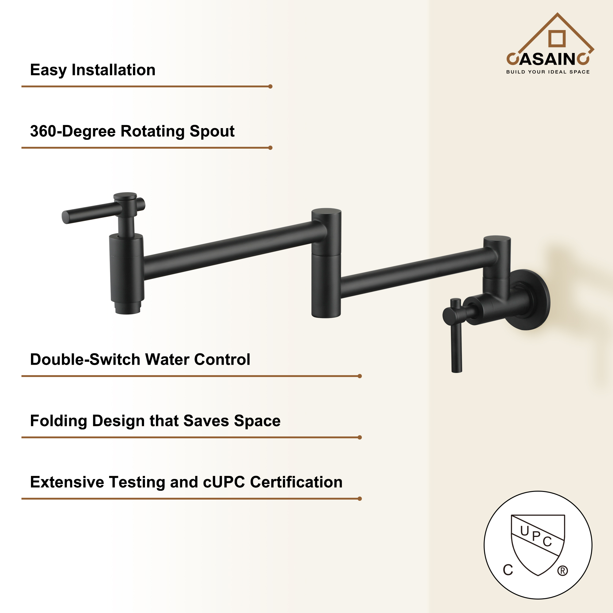 Stainless Steel Folding 2-Handle Switch Head Wall Mounted Pot Filler Kitchen Faucet