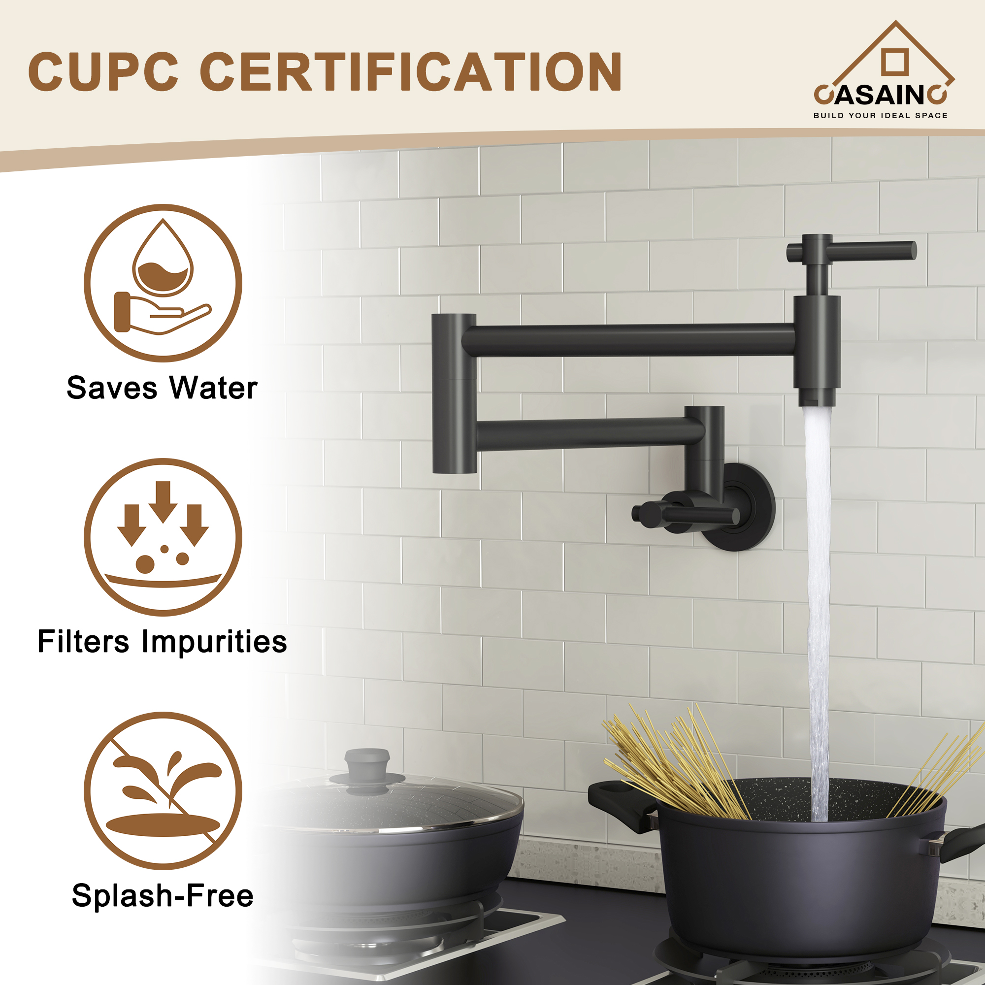 Stainless Steel Folding 2-Handle Switch Head Wall Mounted Pot Filler Kitchen Faucet