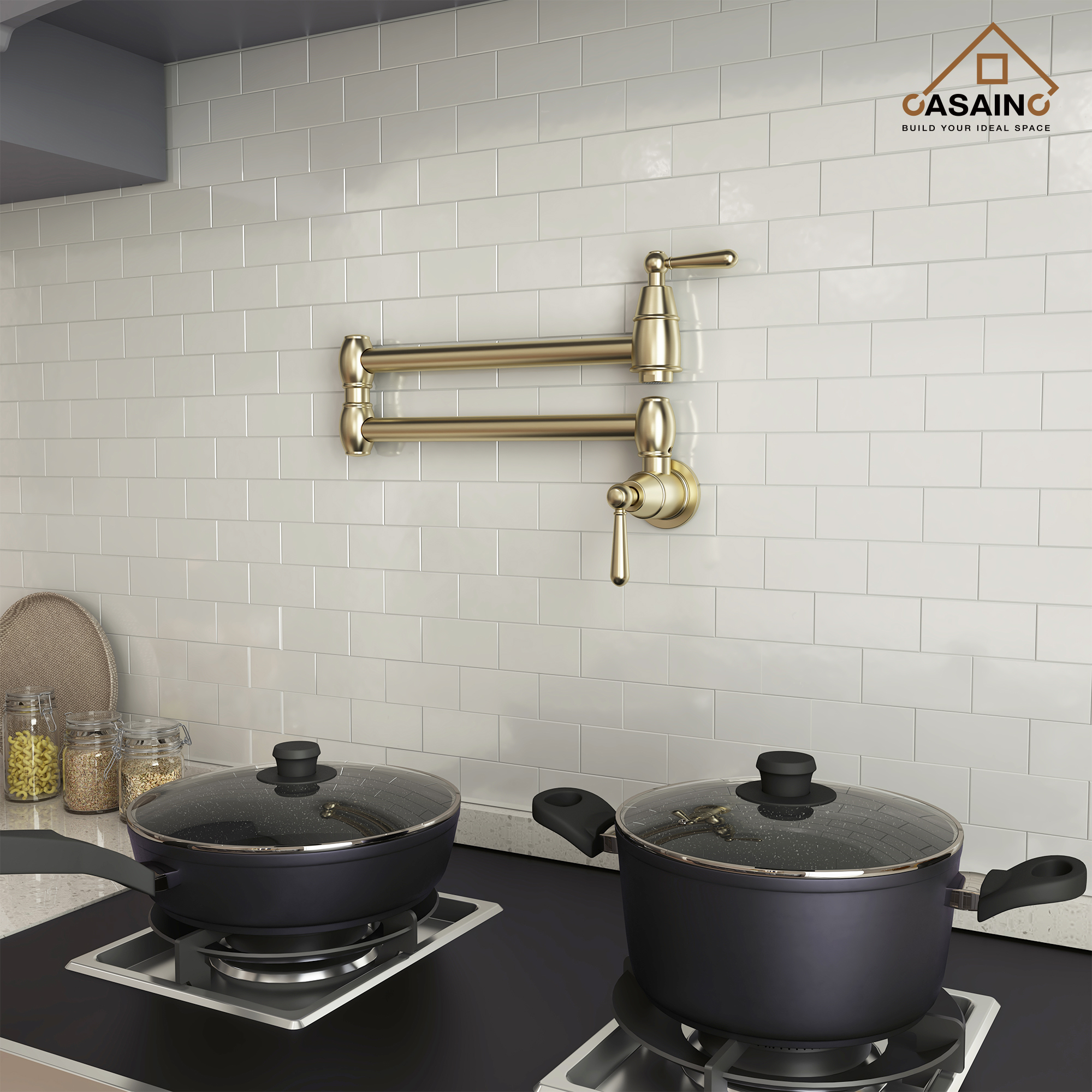 Stainless Steel 2-Handle Pot Filler Kitchen Faucet Wall Mount