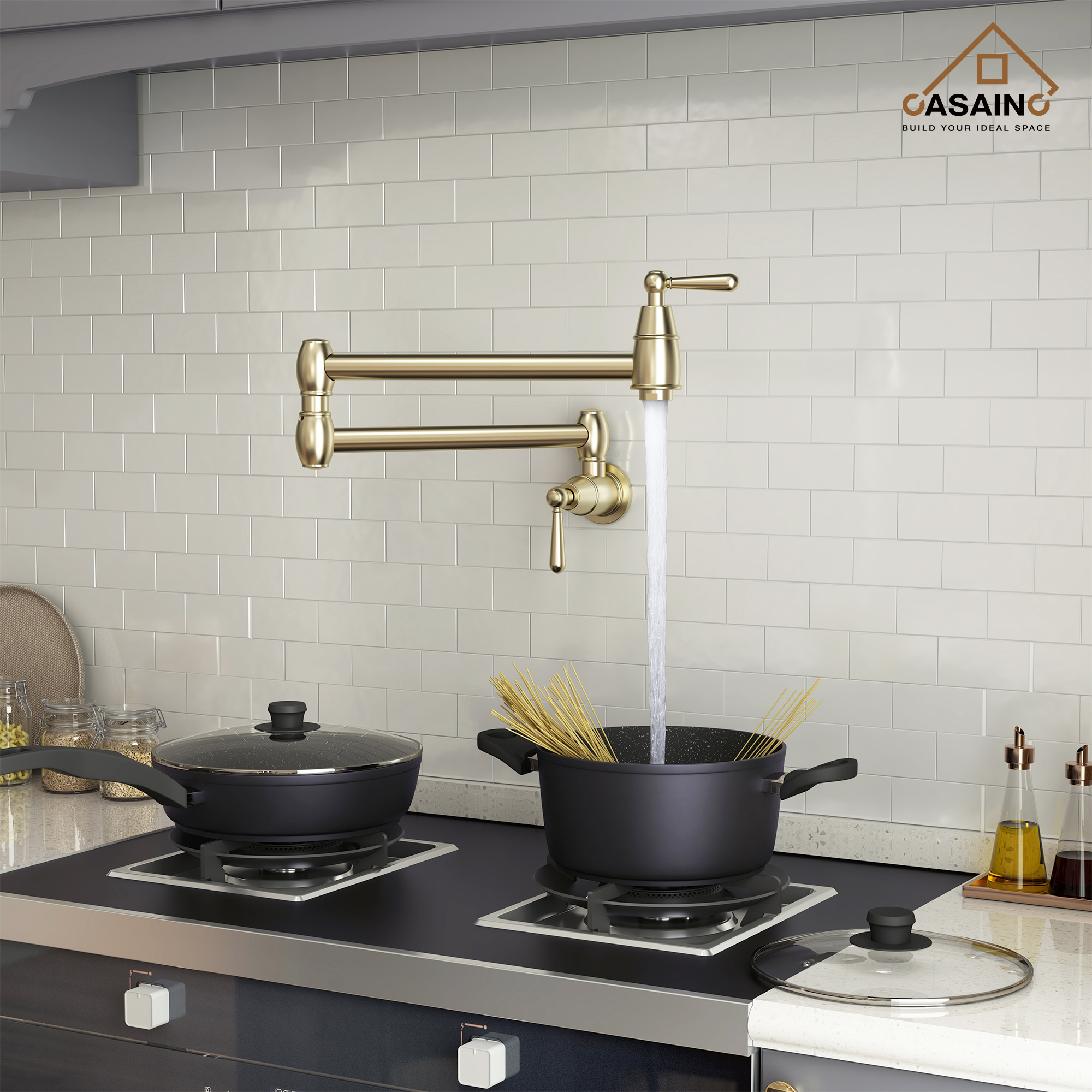 Stainless Steel 2-Handle Pot Filler Kitchen Faucet Wall Mount