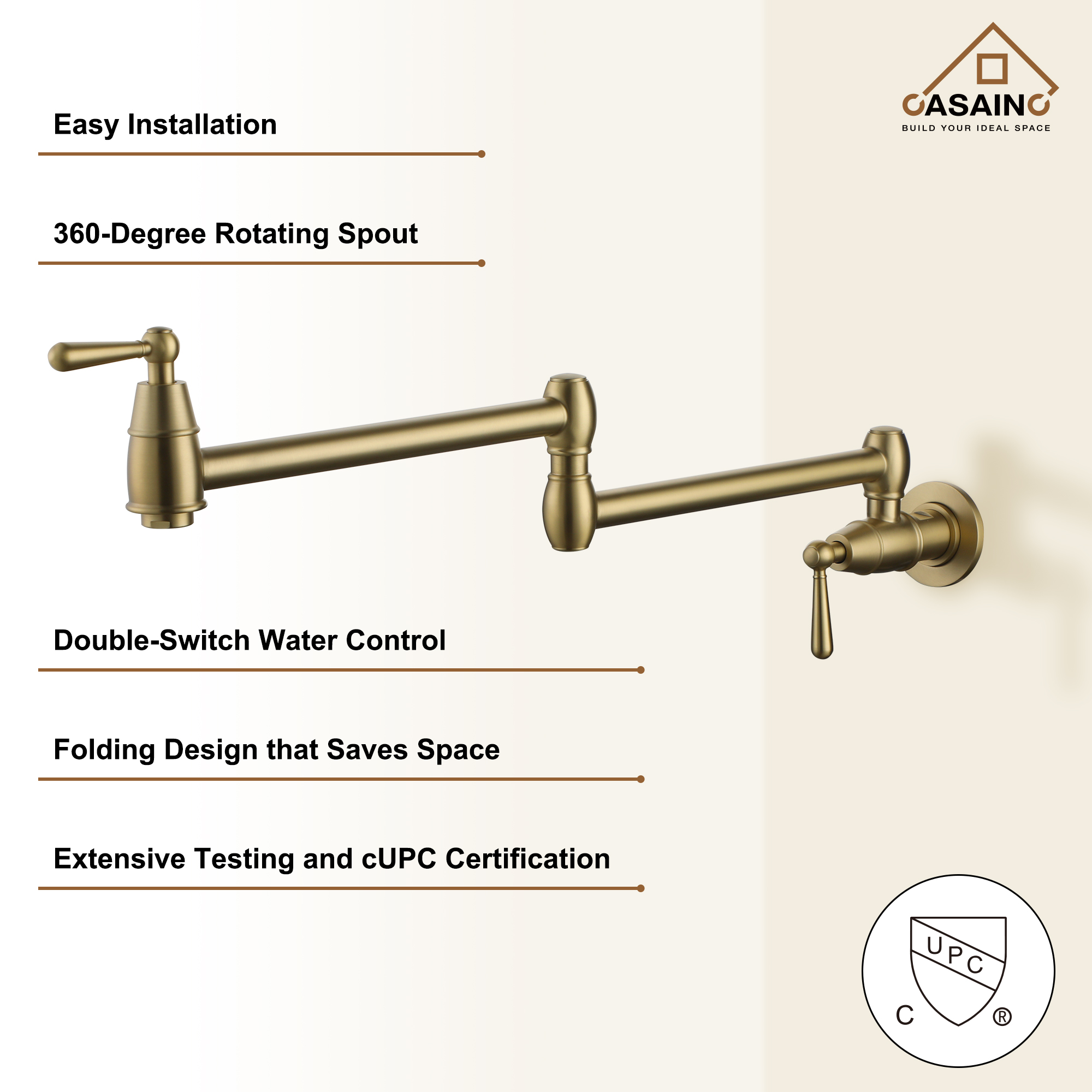 Stainless Steel 2-Handle Pot Filler Kitchen Faucet Wall Mount