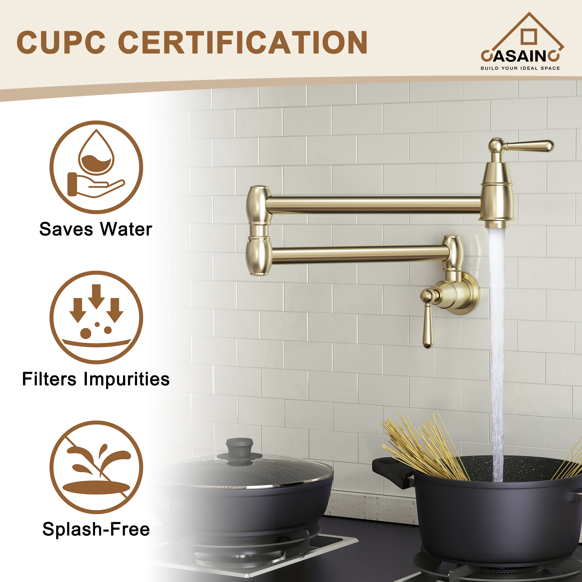 Stainless Steel 2-Handle Pot Filler Kitchen Faucet Wall Mount