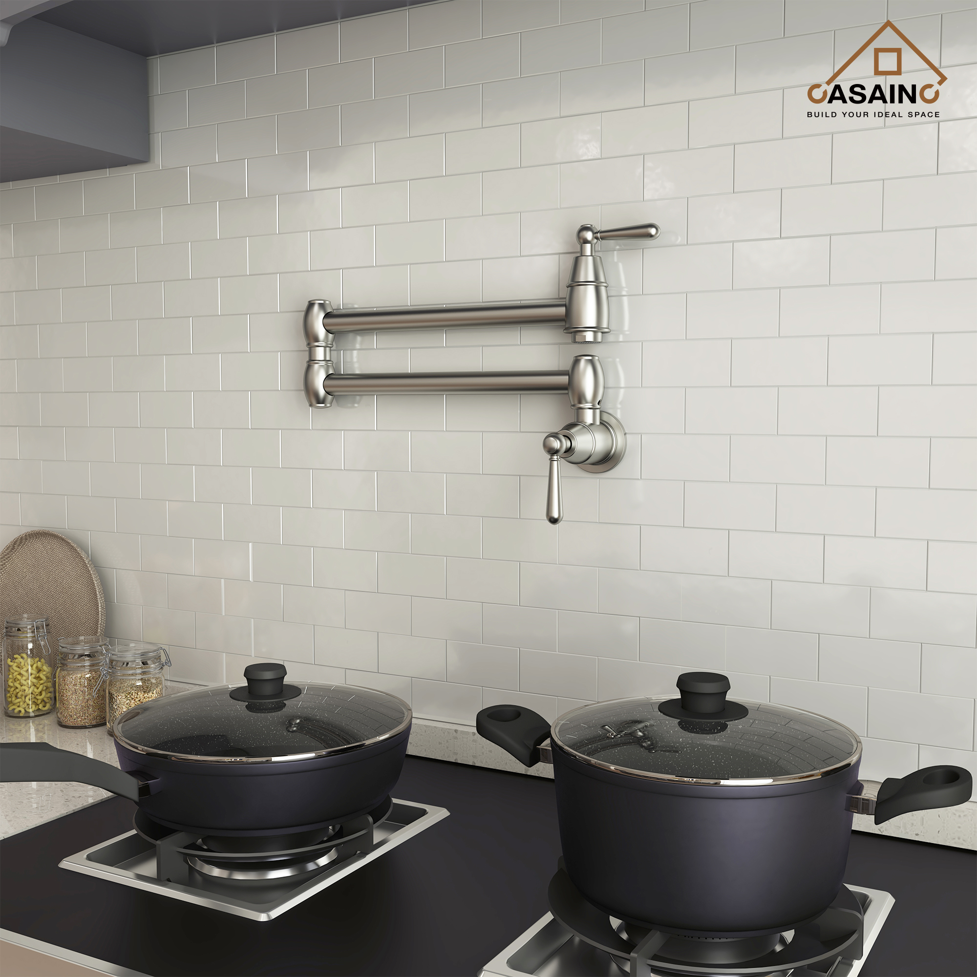 Stainless Steel 2-Handle Pot Filler Kitchen Faucet Wall Mount