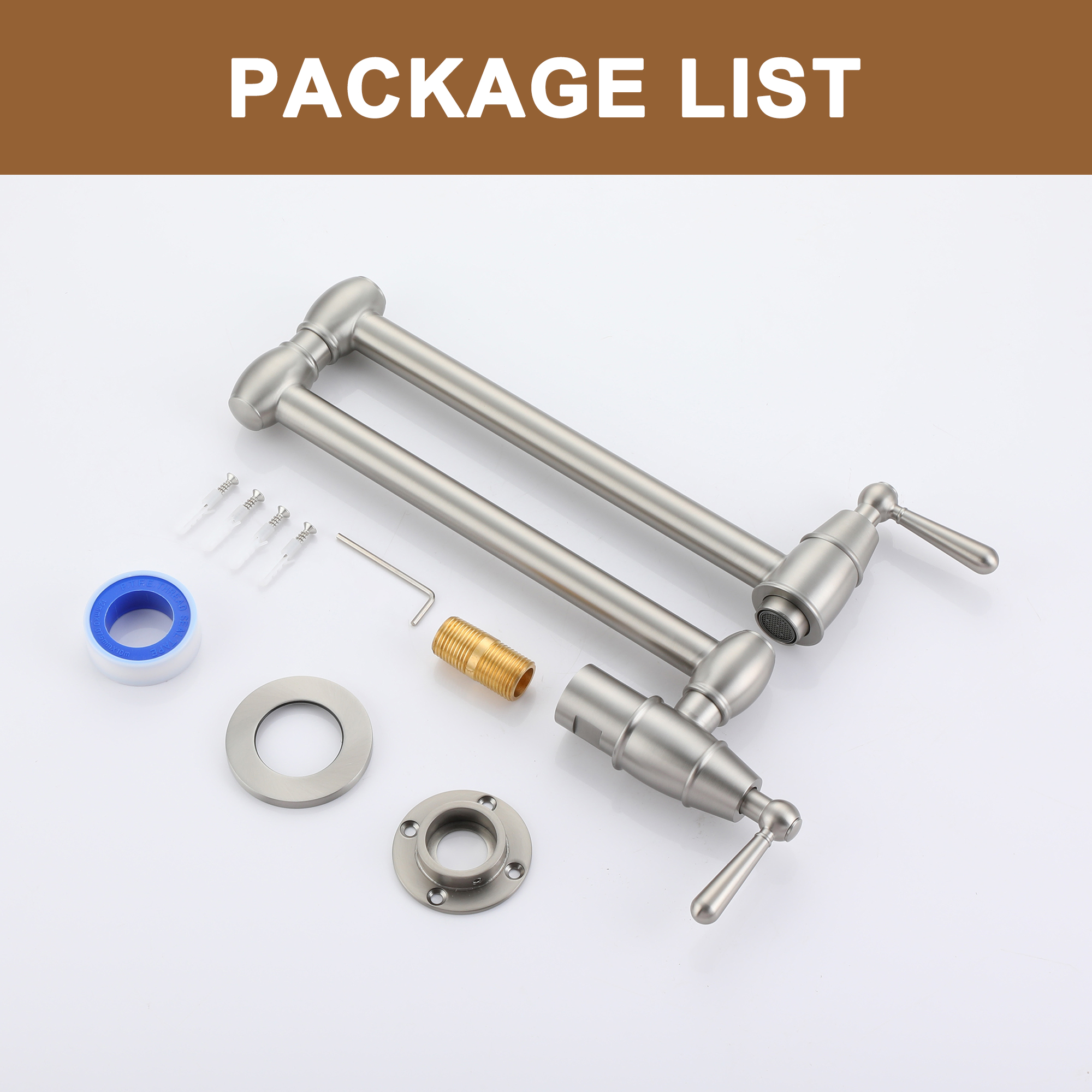 Stainless Steel 2-Handle Pot Filler Kitchen Faucet Wall Mount