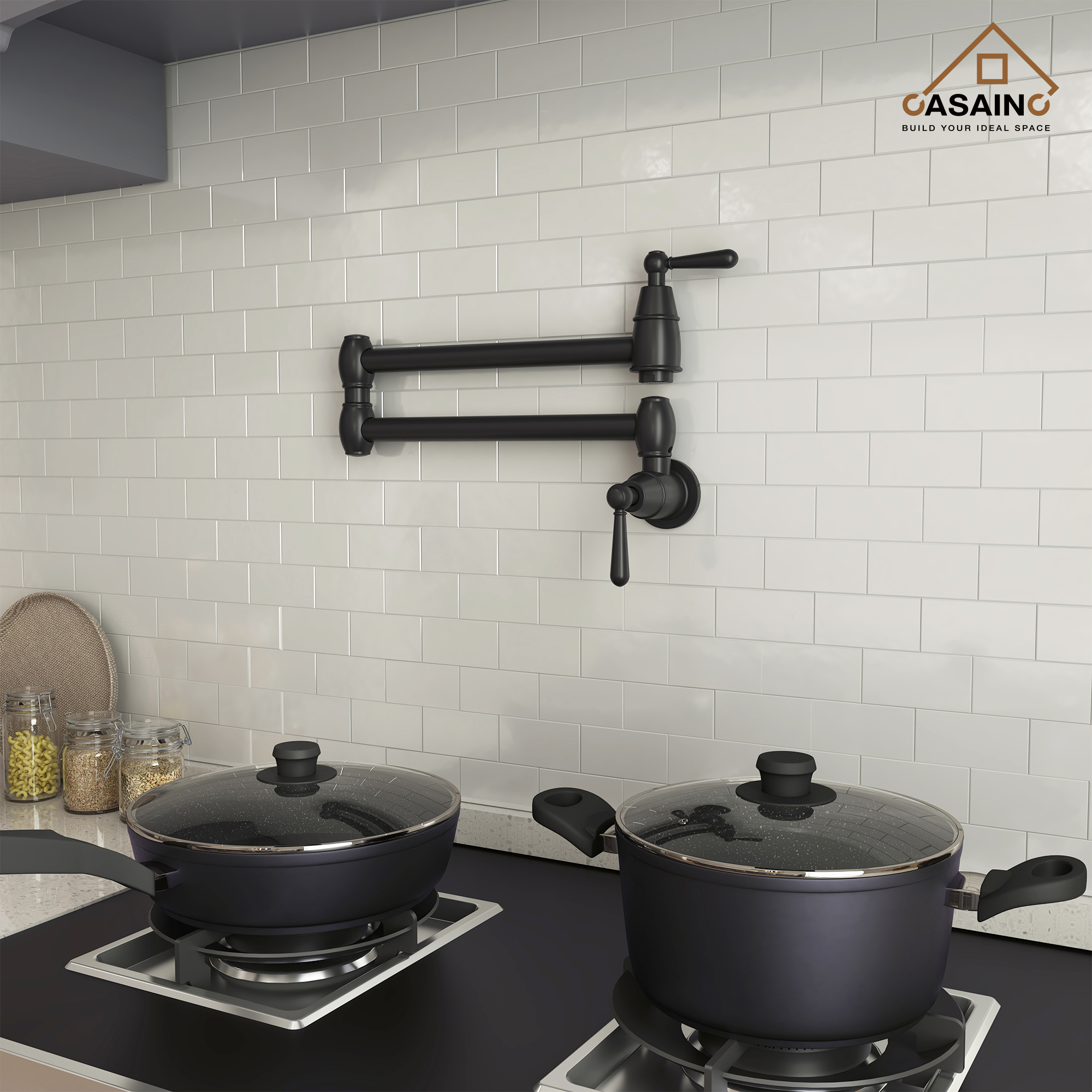 Stainless Steel 2-Handle Pot Filler Kitchen Faucet Wall Mount