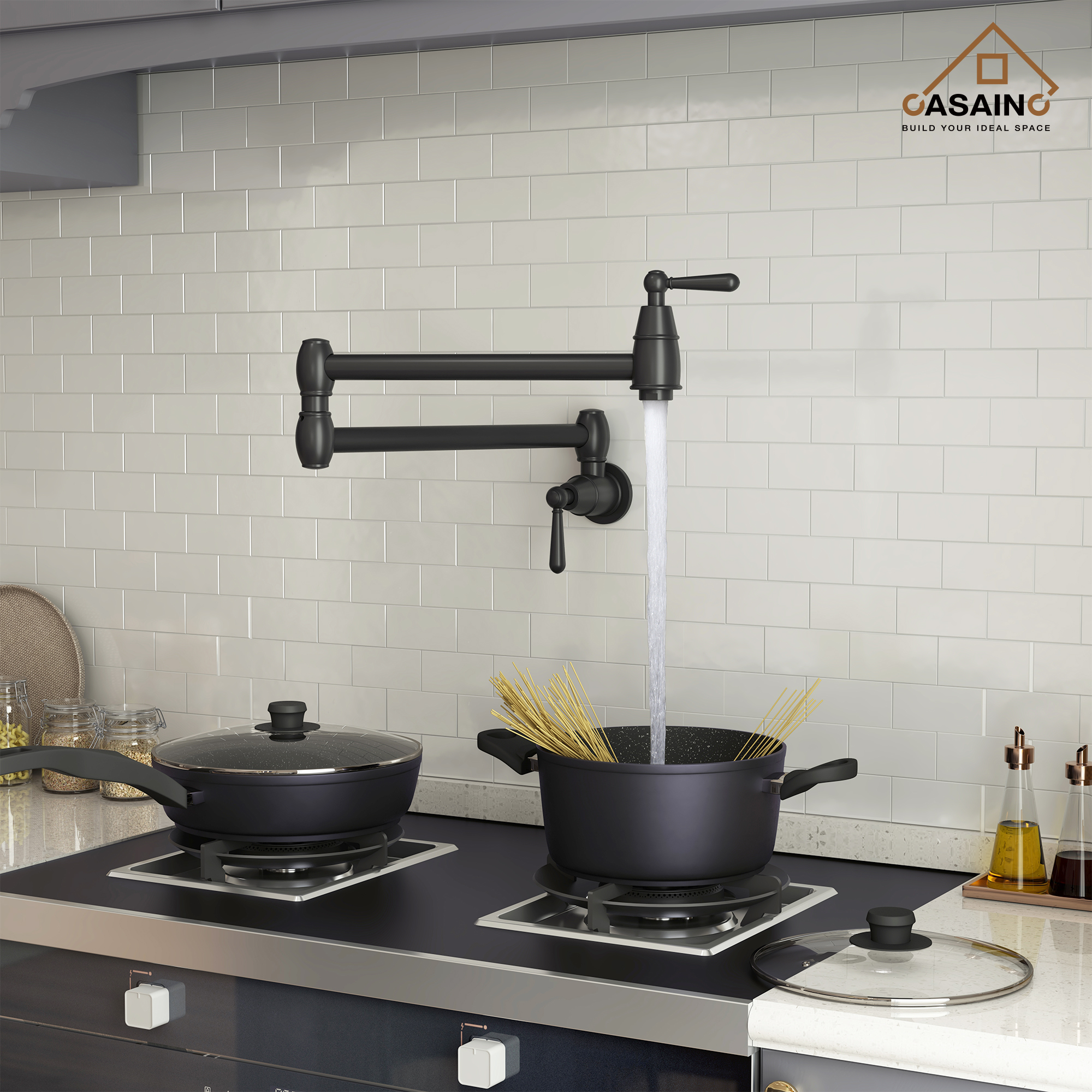 Stainless Steel 2-Handle Pot Filler Kitchen Faucet Wall Mount