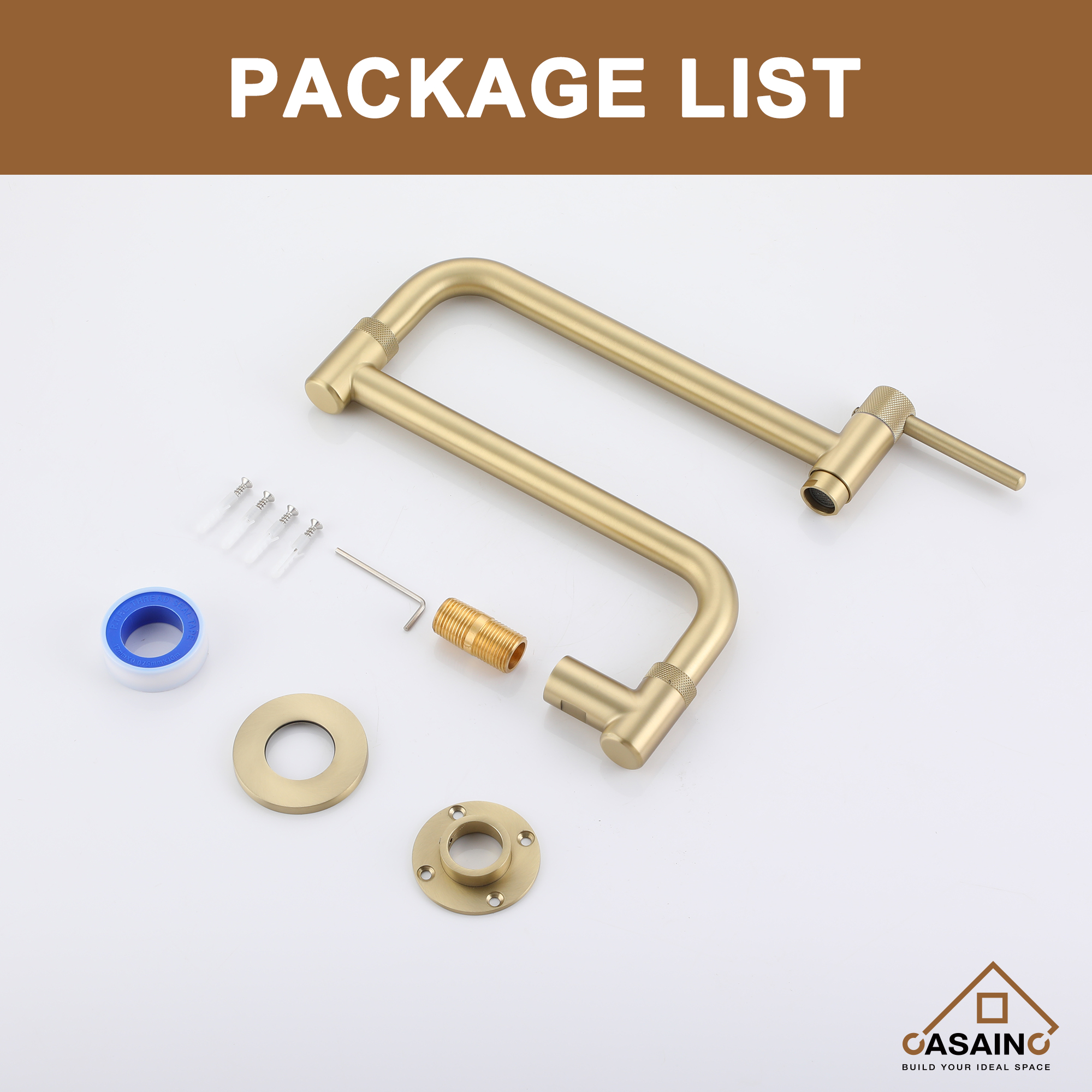 Wall-Mount Pot Filler Kitchen Faucet with Adjustable Folding Arm