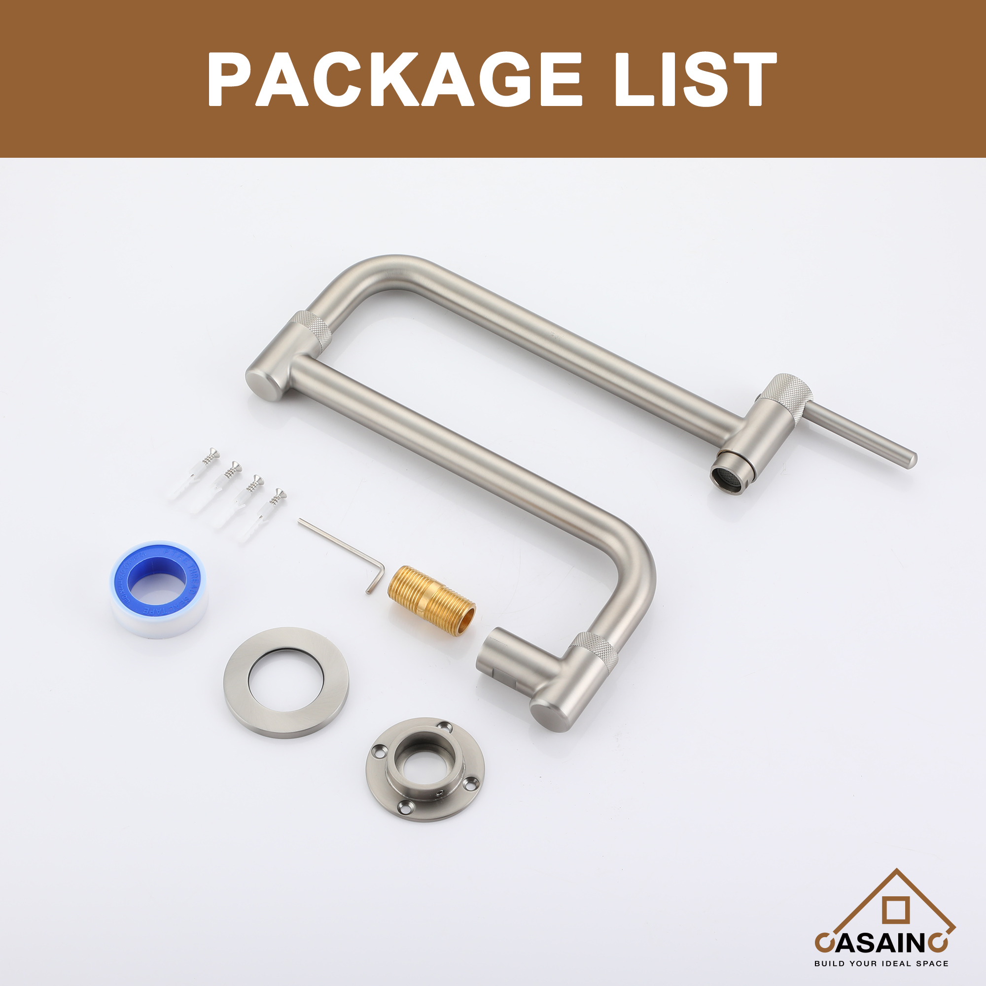 Wall-Mount Pot Filler Kitchen Faucet with Adjustable Folding Arm