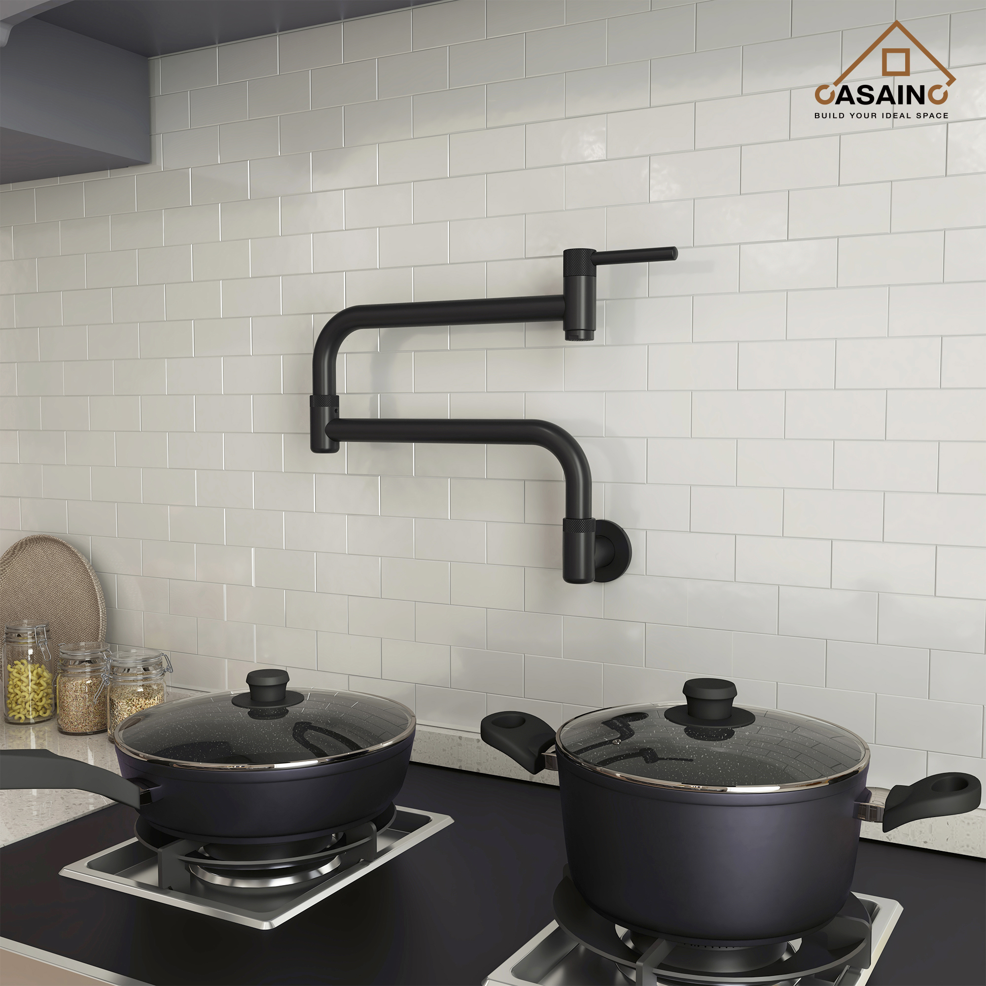 Wall-Mount Pot Filler Kitchen Faucet with Adjustable Folding Arm