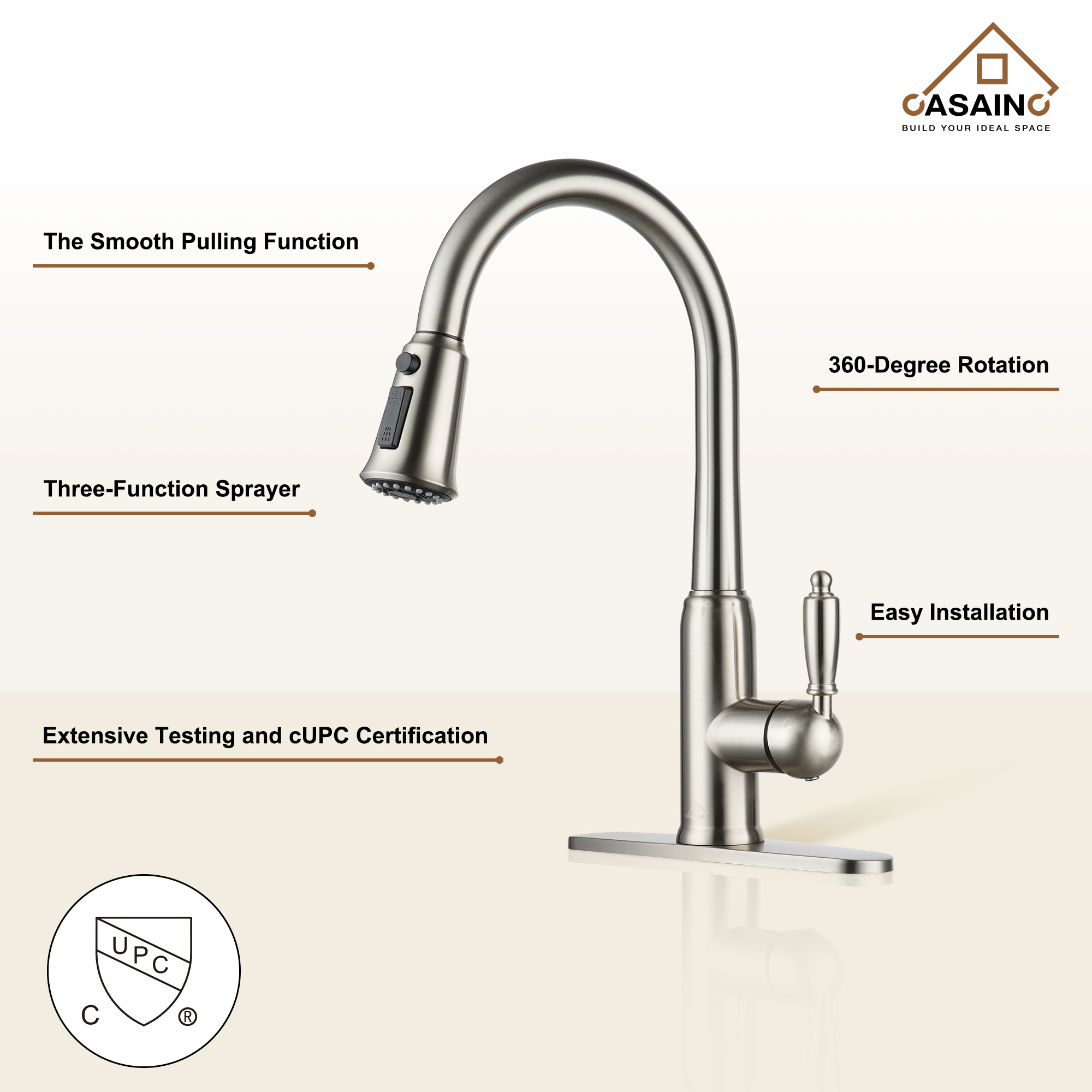 Casainc Single-Handle Kitchen Faucet with  Pull-Out Sprayer