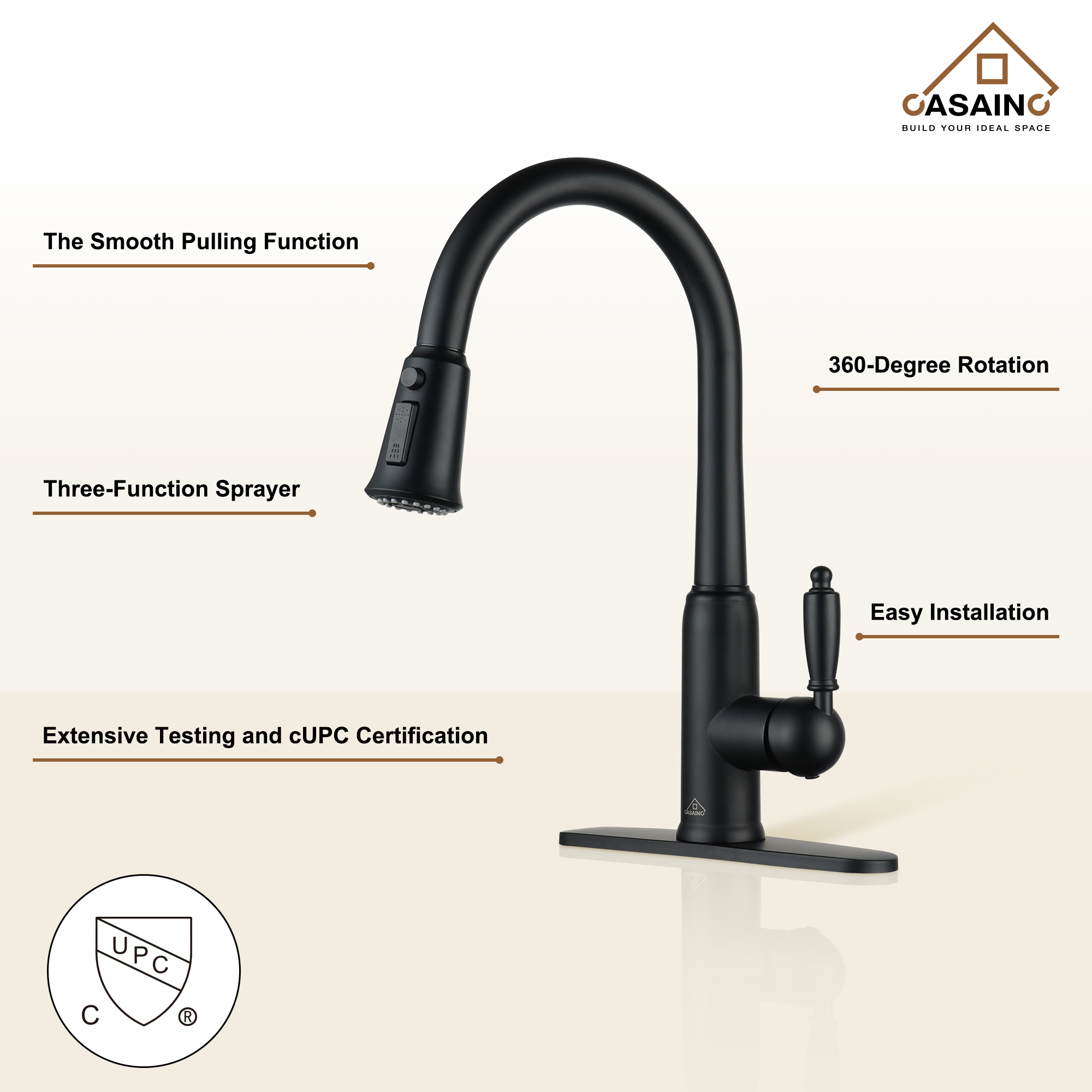 Casainc Single-Handle Kitchen Faucet with  Pull-Out Sprayer