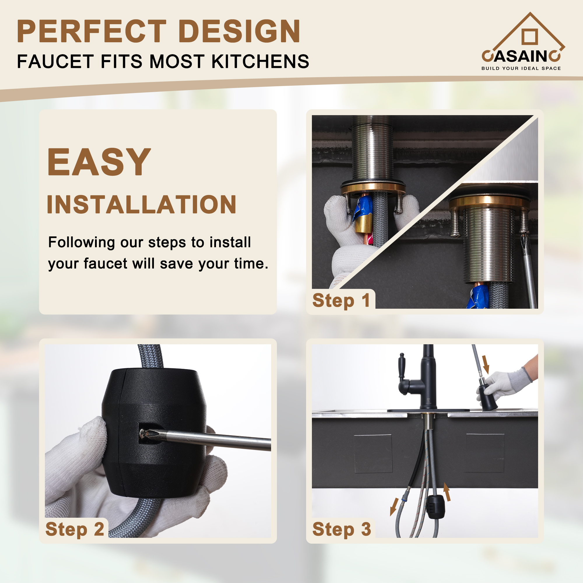 Casainc Single-Handle Kitchen Faucet with  Pull-Out Sprayer