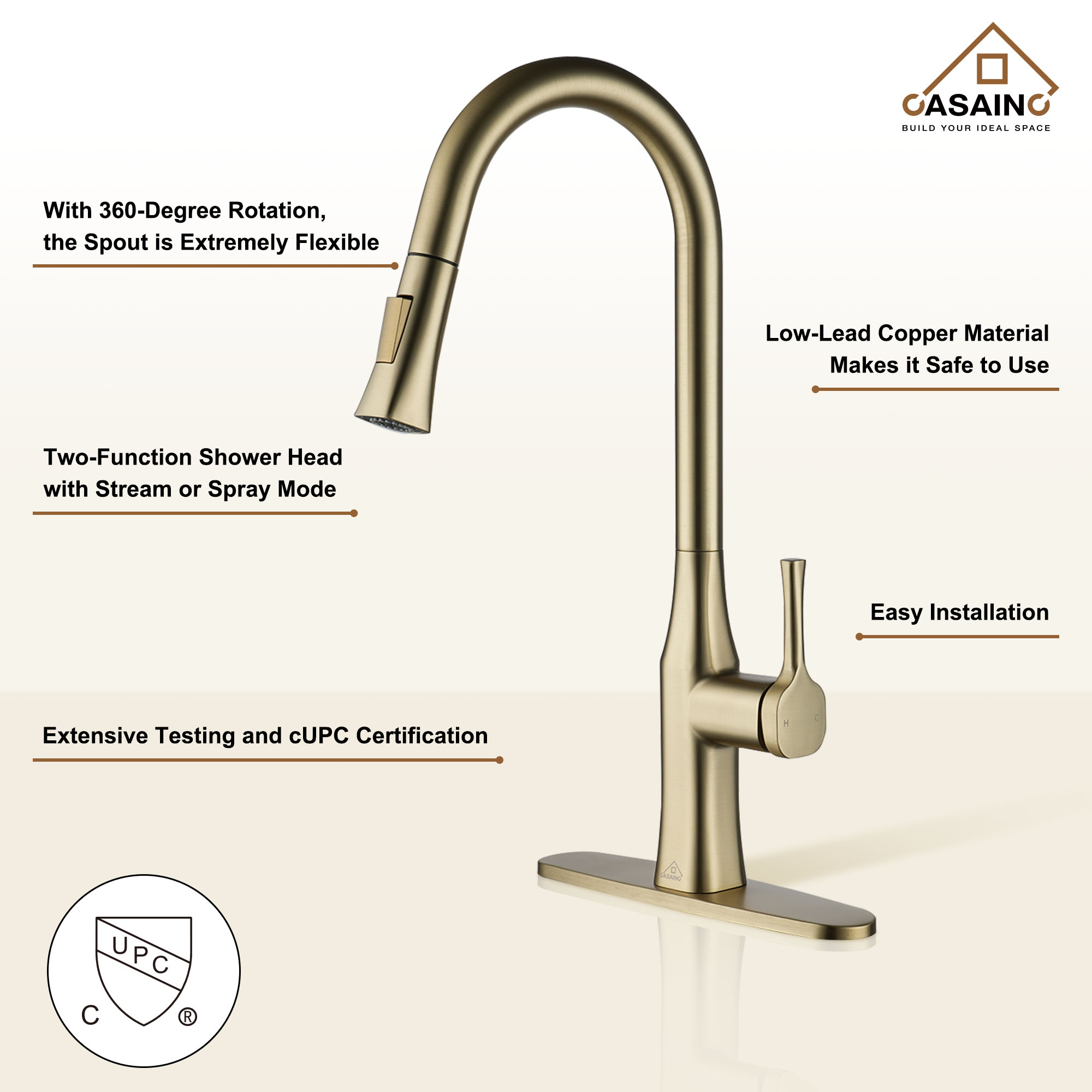 CASAINC Single-Handle Kitchen Faucet with  Pull-Down Sprayer