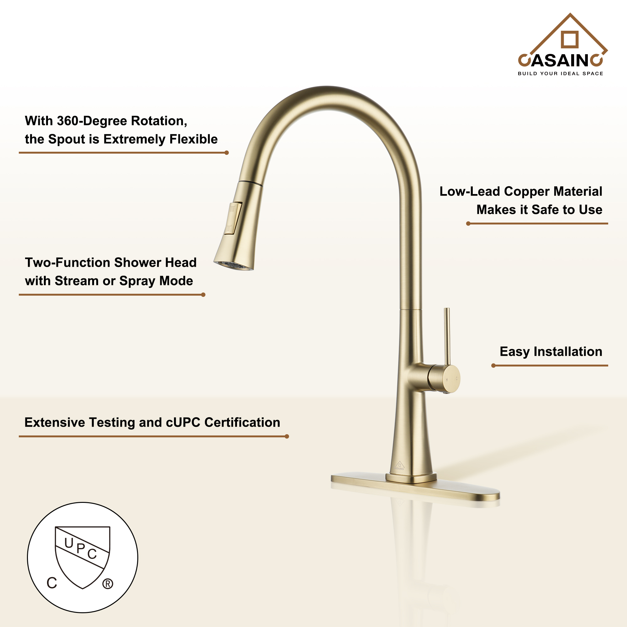 CASAINC Single-Handle Pull-Out Kitchen Faucet in Brushed Nickel