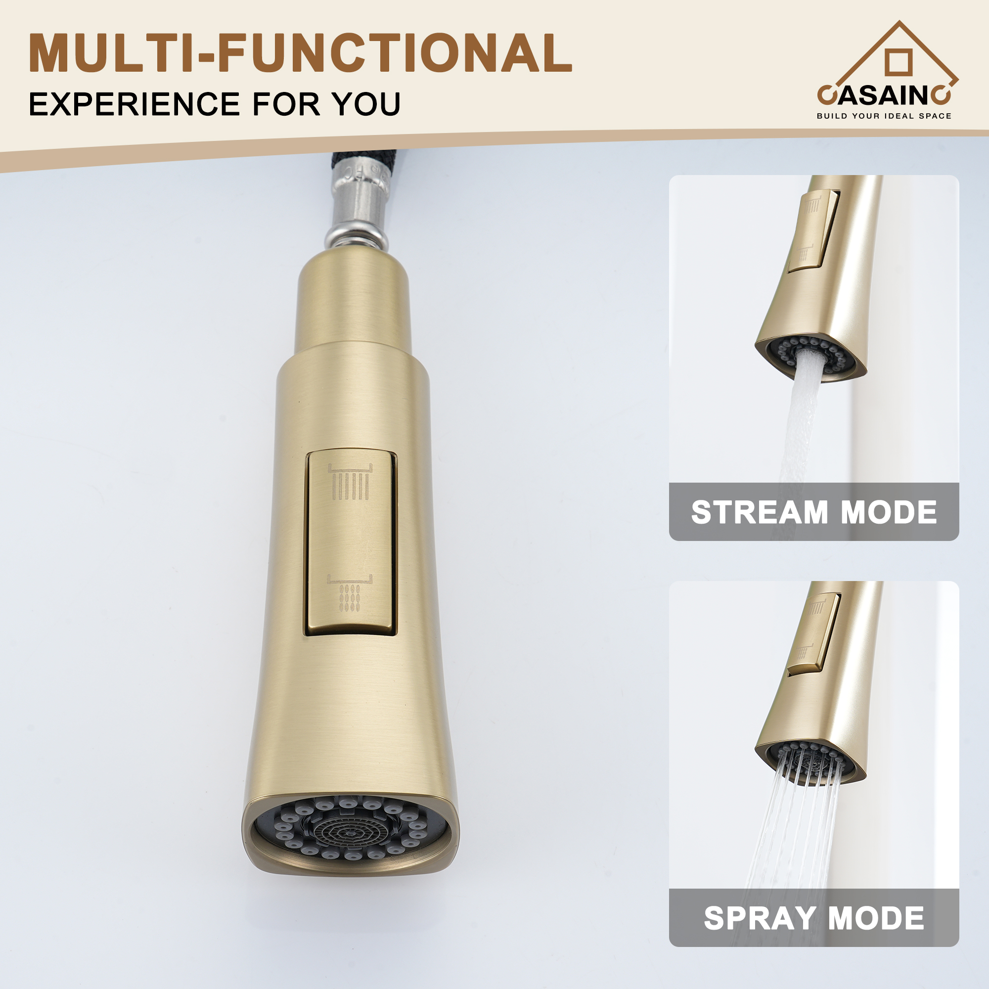 CASAINC Single-Handle Pull-Out Kitchen Faucet in Brushed Nickel