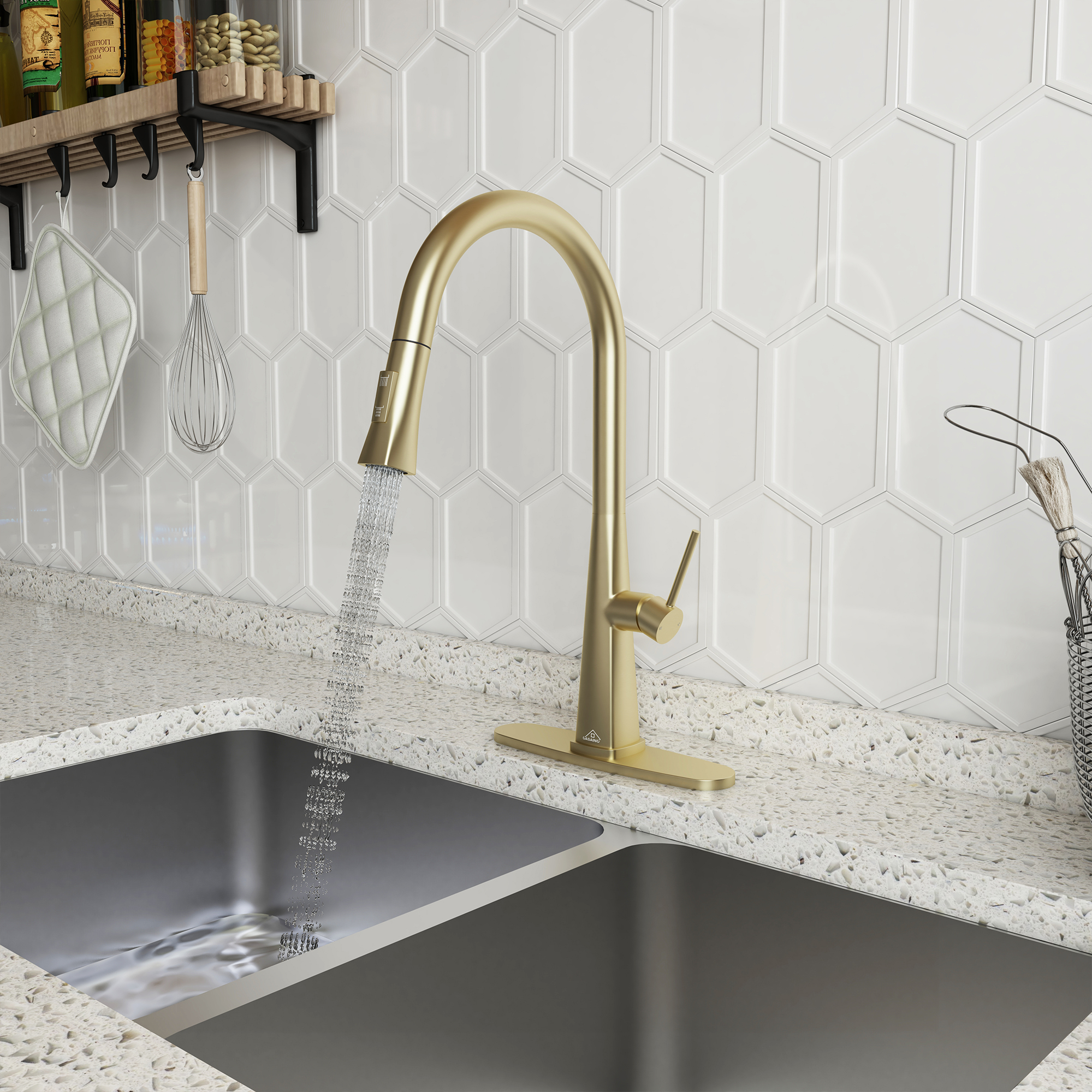 CASAINC Single-Handle Pull-Out Kitchen Faucet in Brushed Nickel