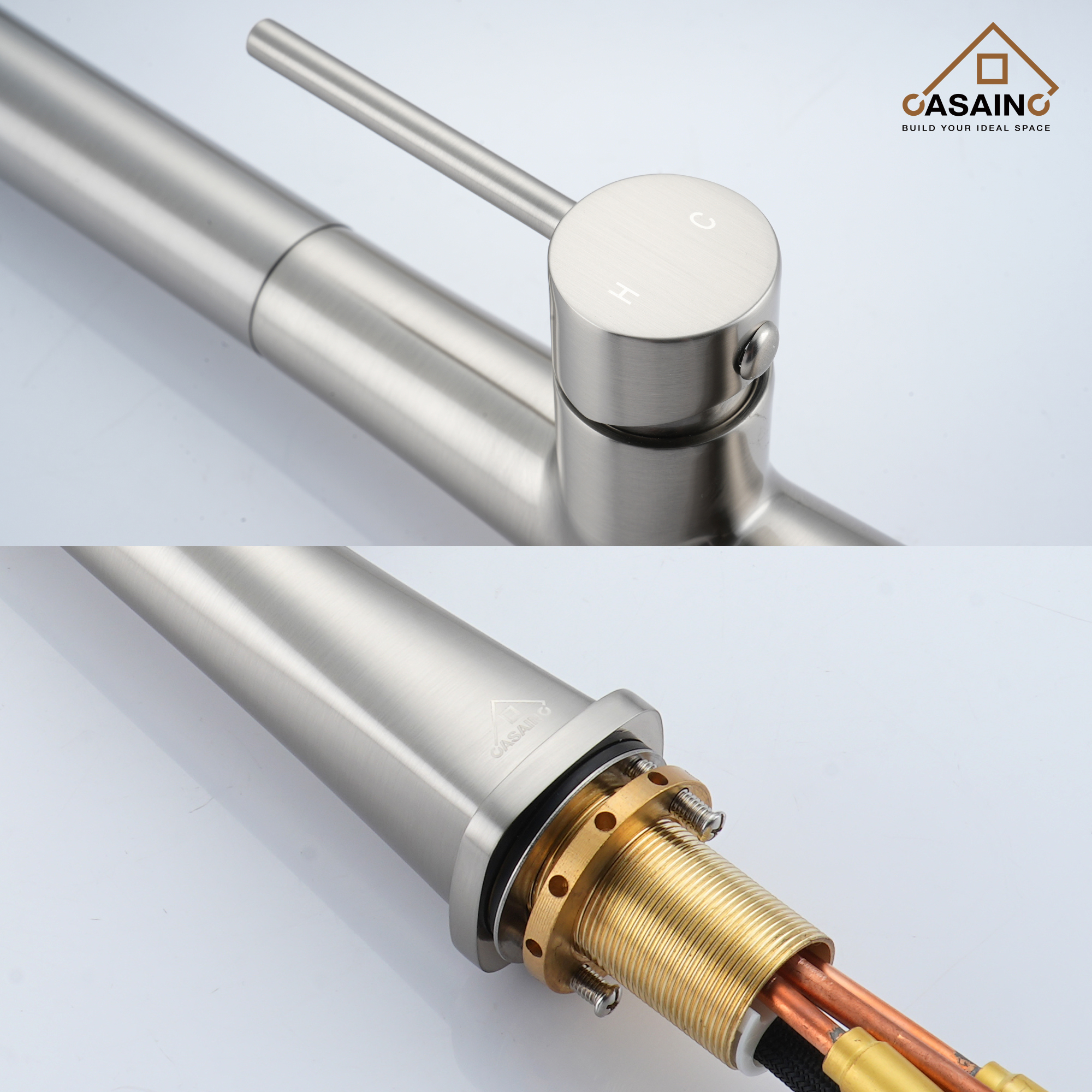 CASAINC Single-Handle Pull-Out Kitchen Faucet in Brushed Nickel