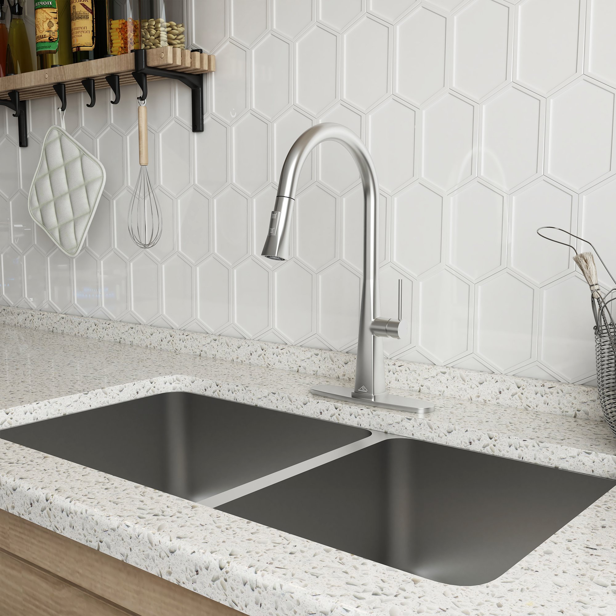 CASAINC Single-Handle Pull-Out Kitchen Faucet in Brushed Nickel