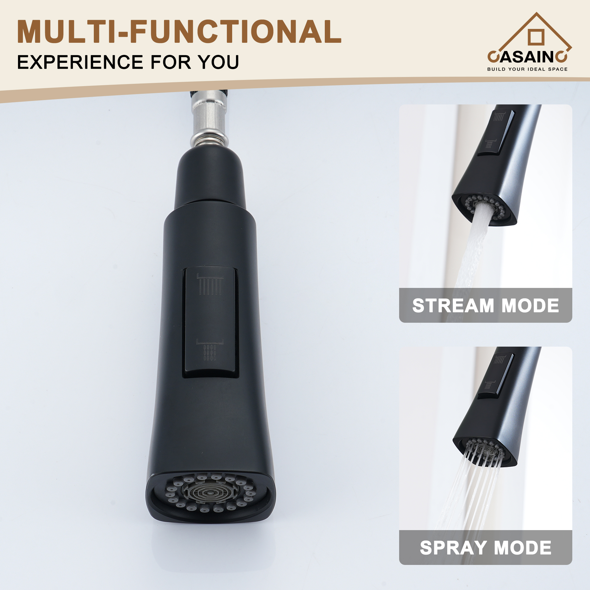 CASAINC Single-Handle Pull-Out Kitchen Faucet in Brushed Nickel