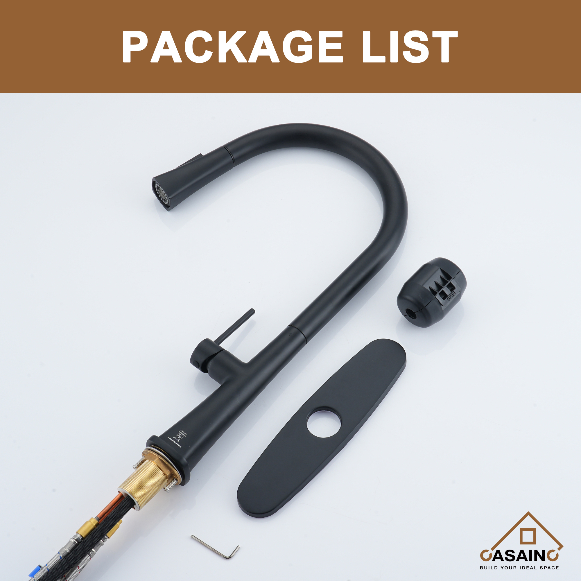 CASAINC Single-Handle Pull-Out Kitchen Faucet in Brushed Nickel